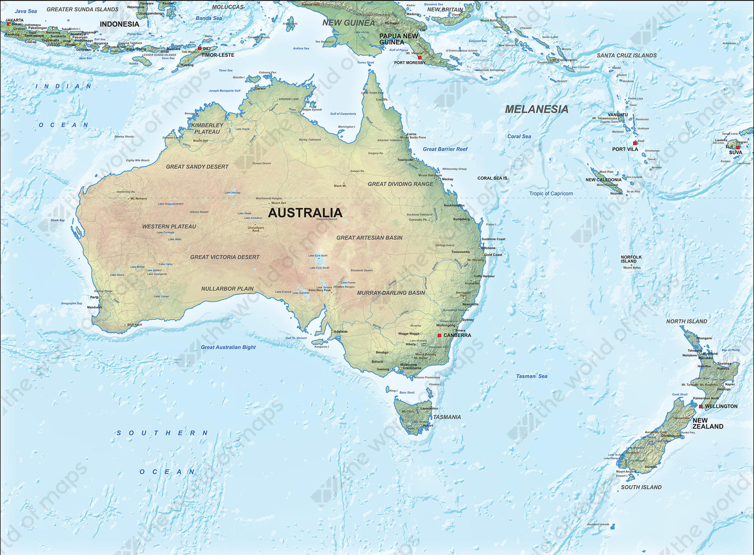 Digital map Australie physical