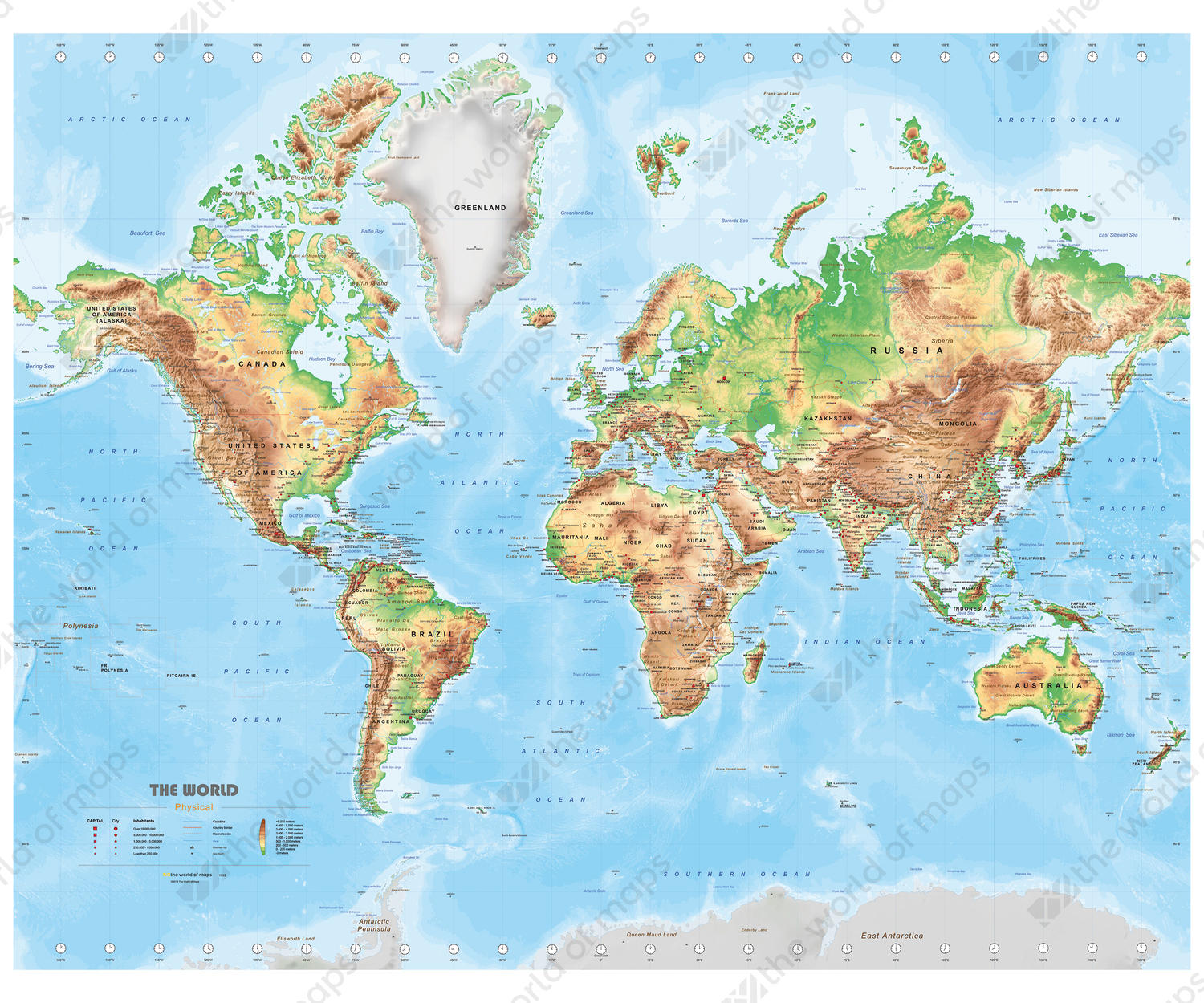 Digital physical map of The World medium.