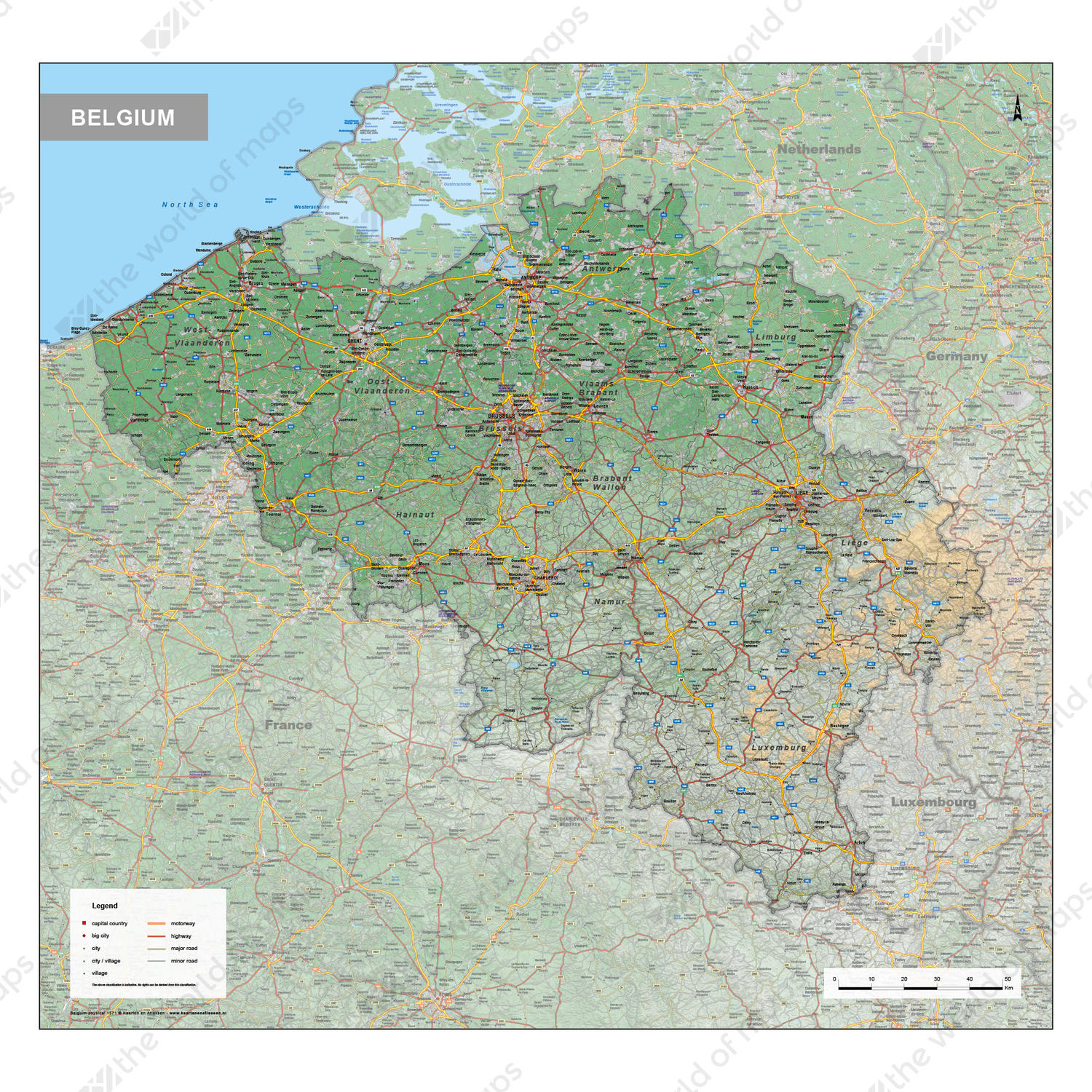 Physical map Belgium