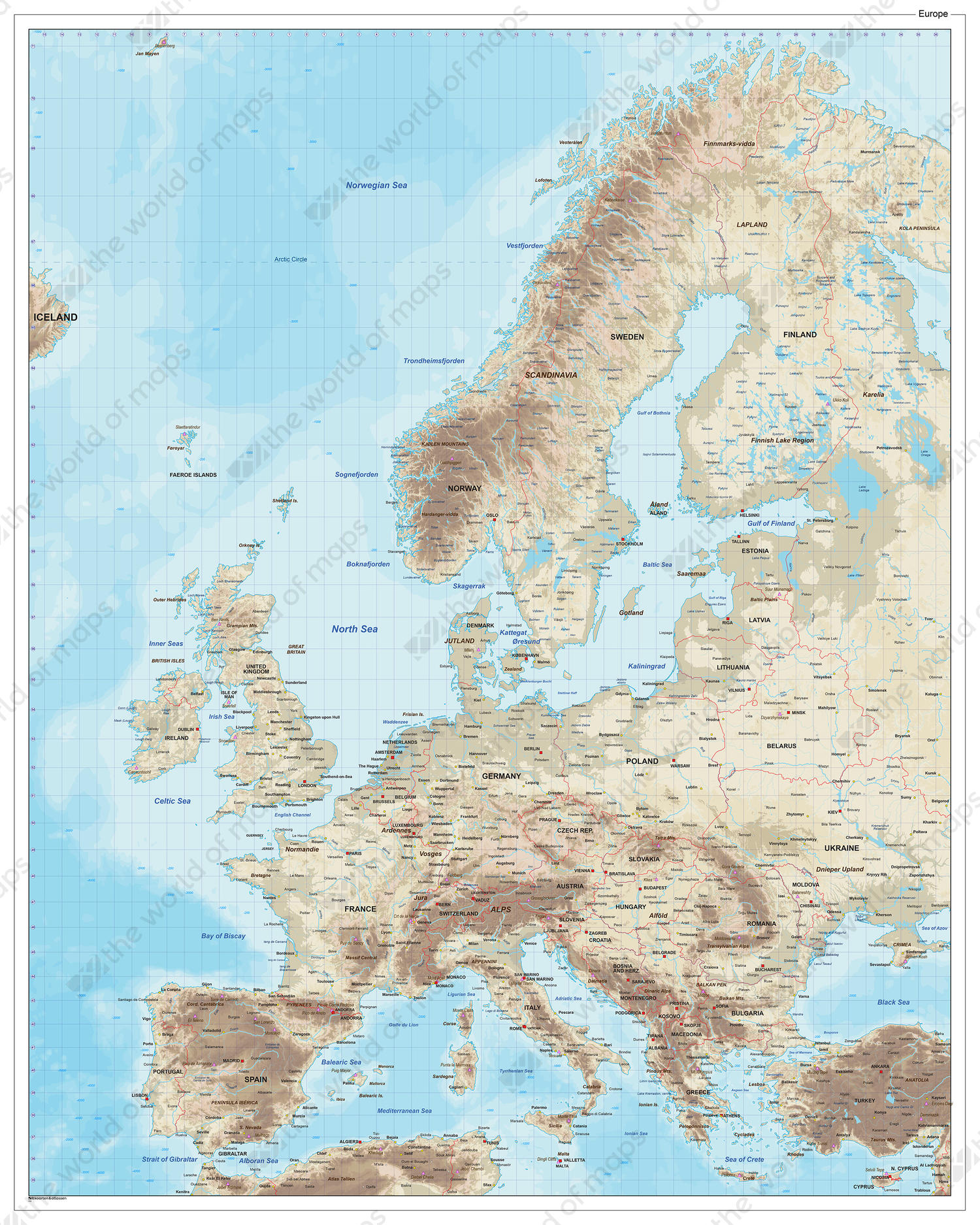  Digital vector map Europe Physical