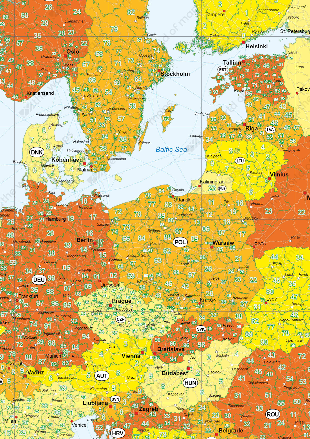 Digital postcode map Europe