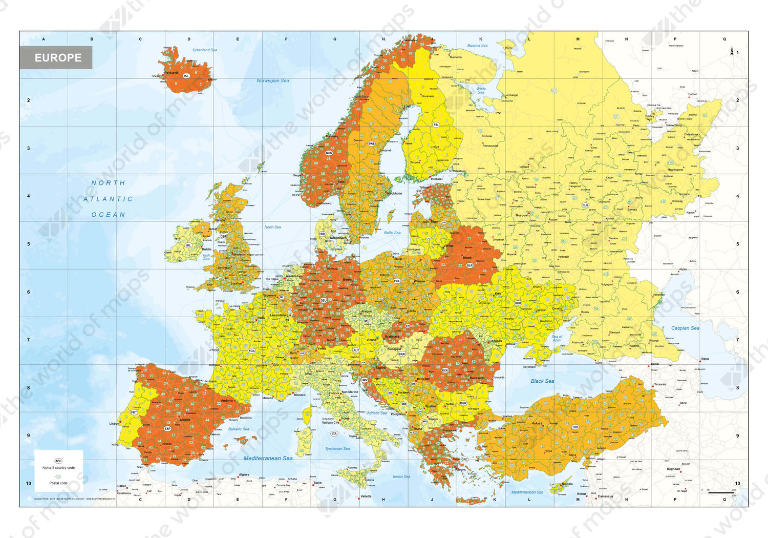 Digital postcode map Europe