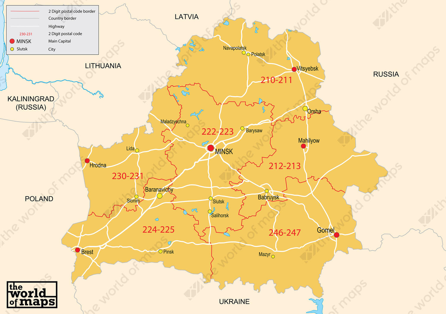 Digital postcode map Belarus 3-digit