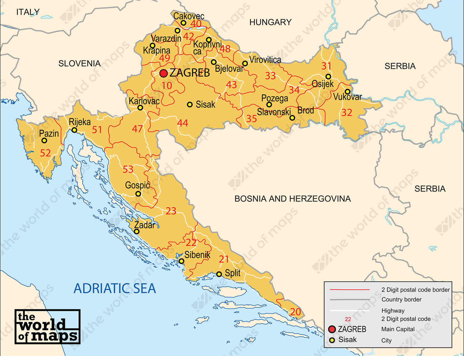 Digital ZIP code map Switzerland 2-digit