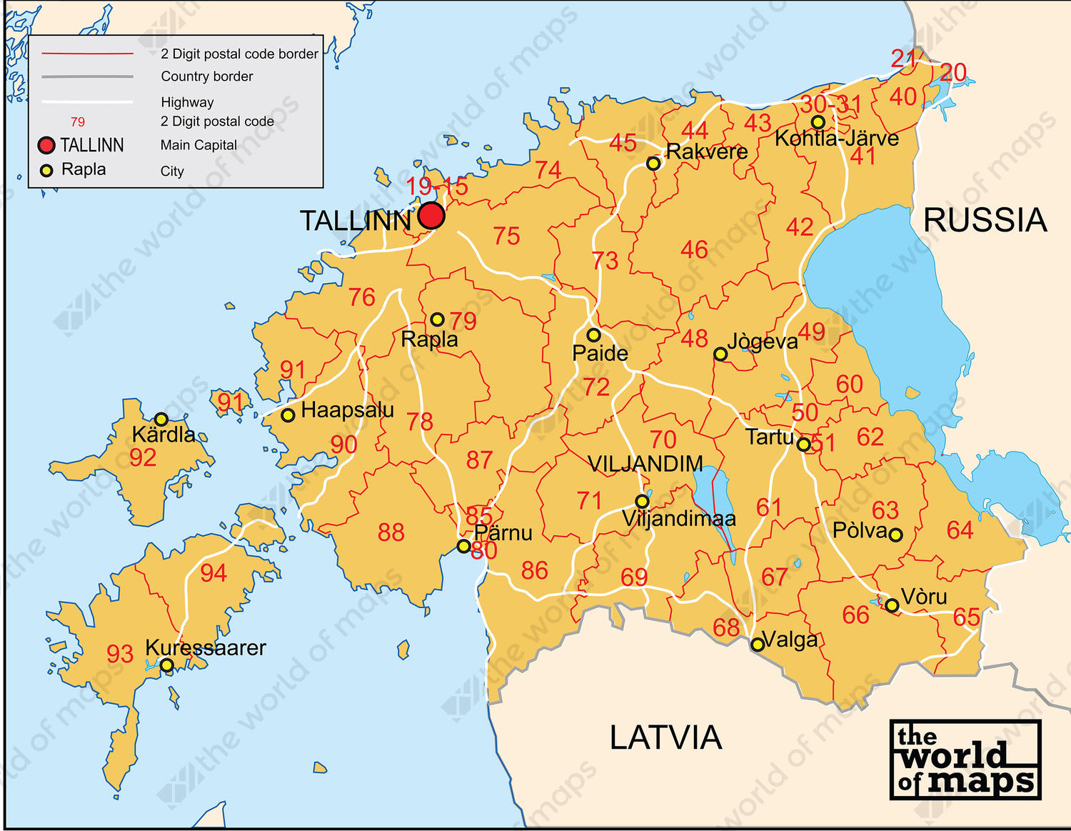 Digital postcode map Estonia 2-digit Digital postcode map Estonia 2-digit