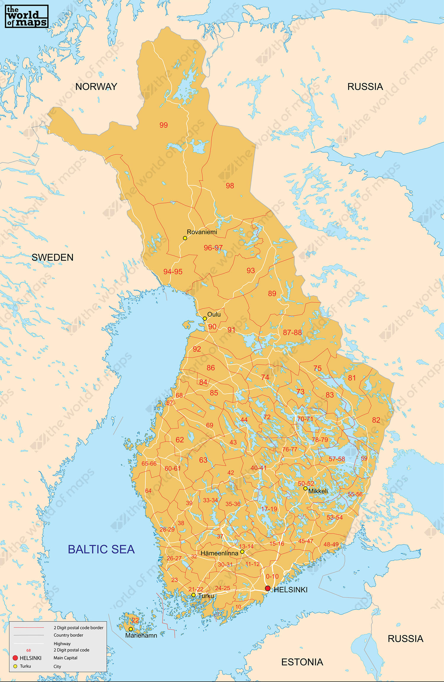 Digital postcode map Finland 2-digit