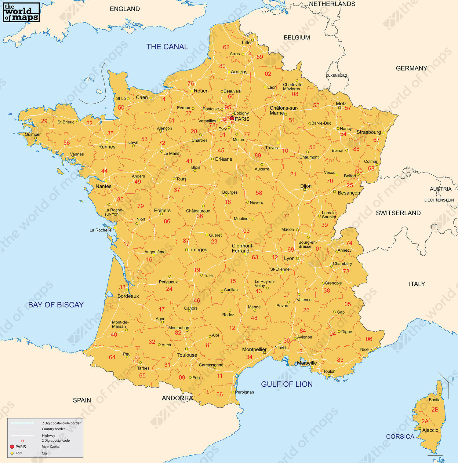 Digital postal code map France 2-digit