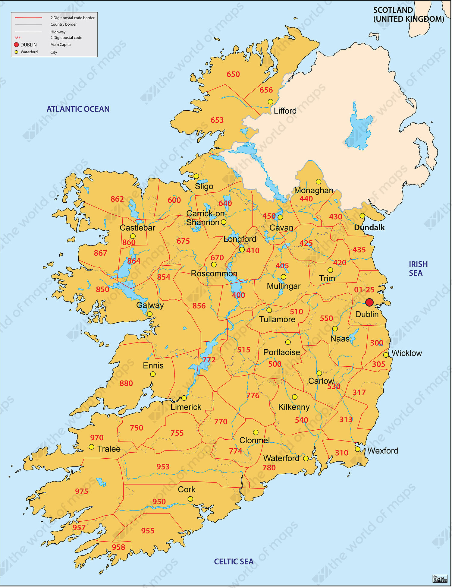 Digital postal code map Ireland 3-digit