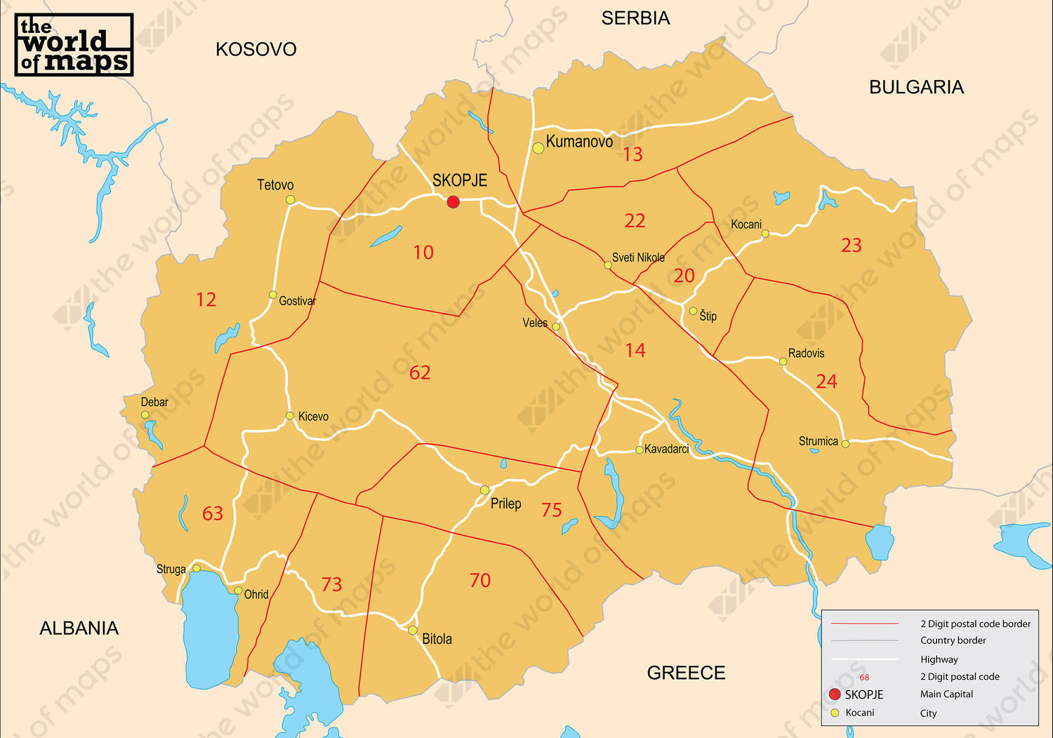 Digital postal code map Macedonia 2-digit