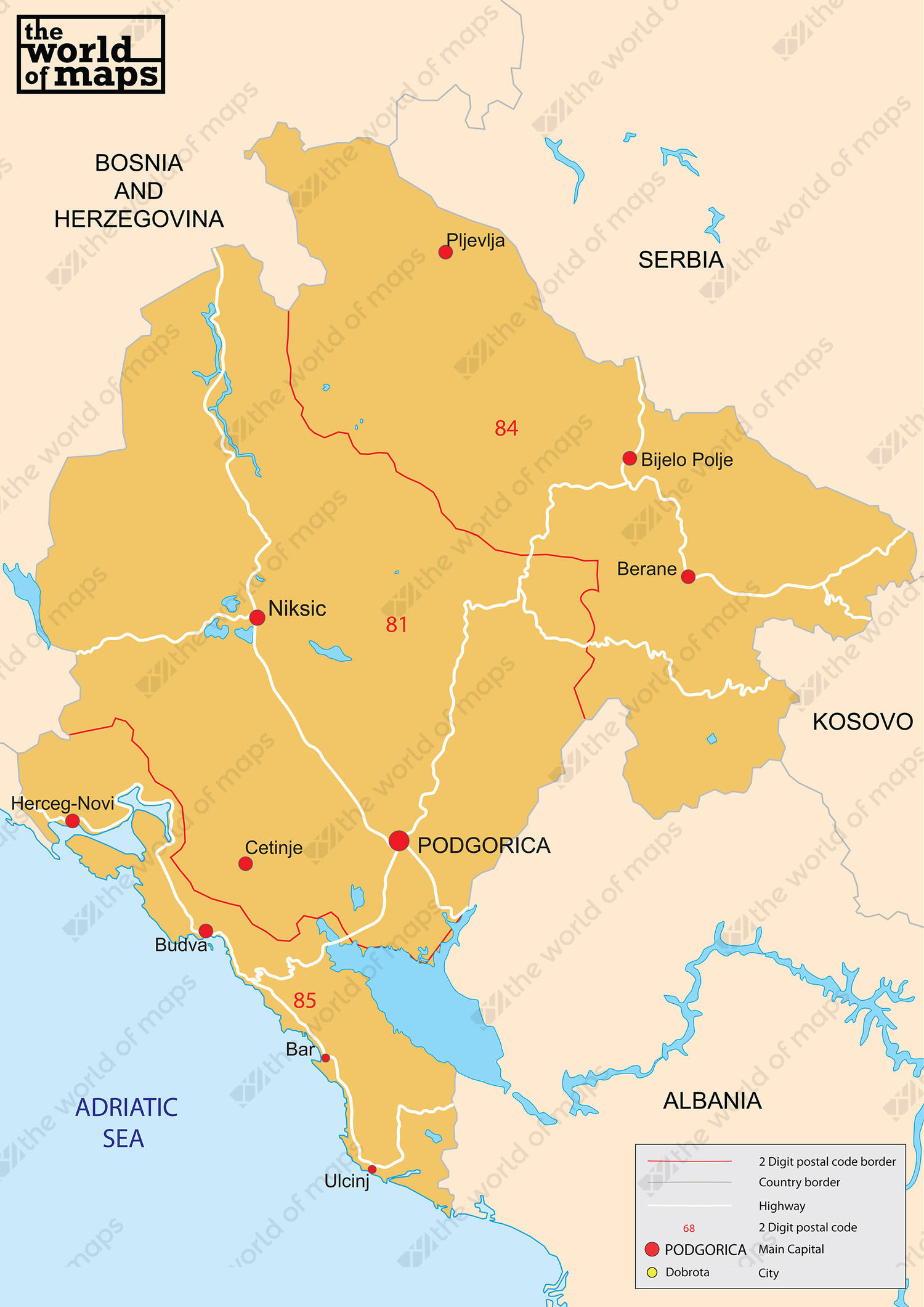 Digital ZIP code map Montenegro 2-digit