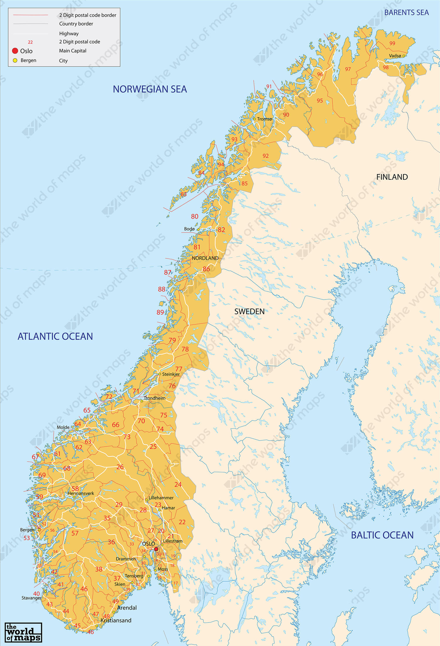 Digital postcode map Norway 2-digit Digital postcode map Norway 2-digit
