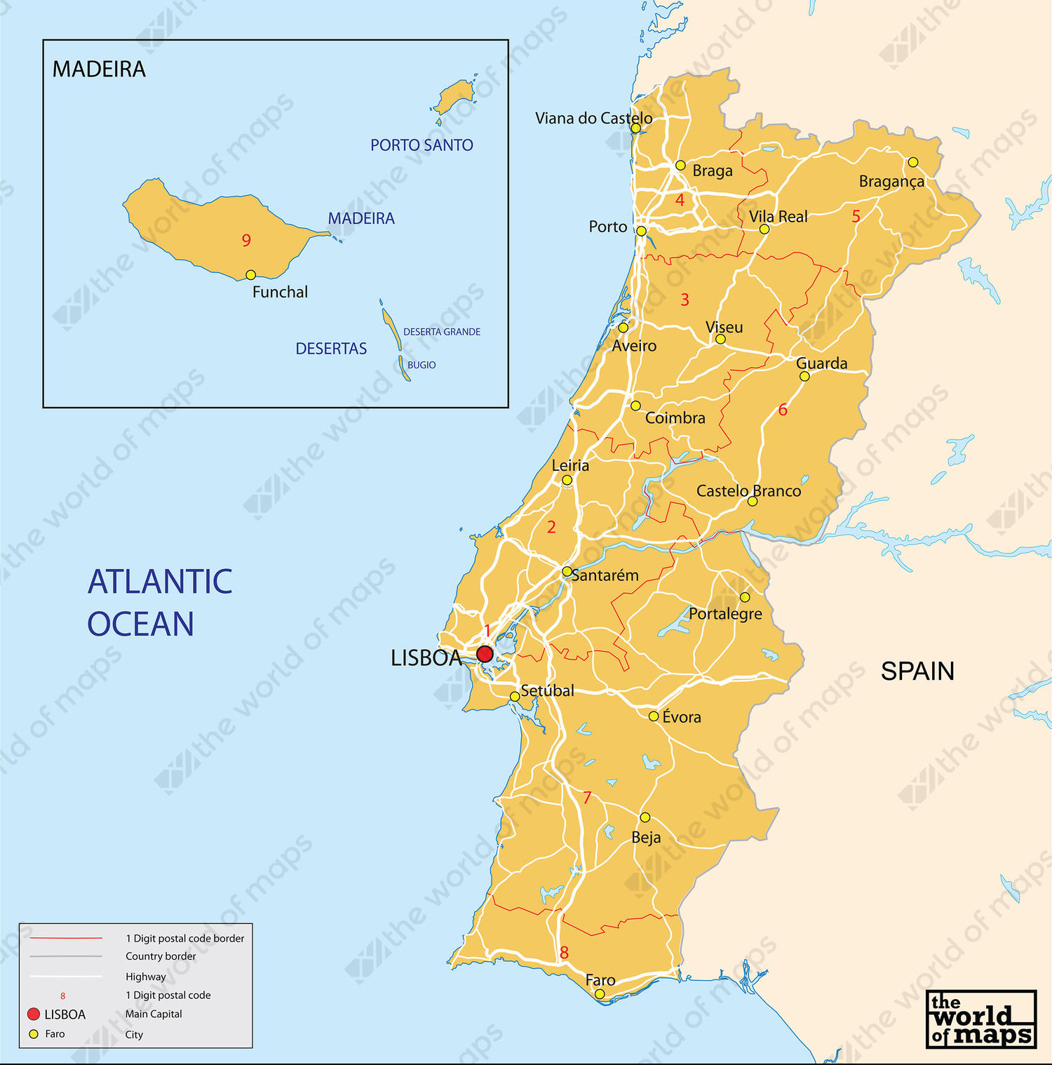 Digital Postcode Map Portugal 1 Digit 203 The World Of Maps Com