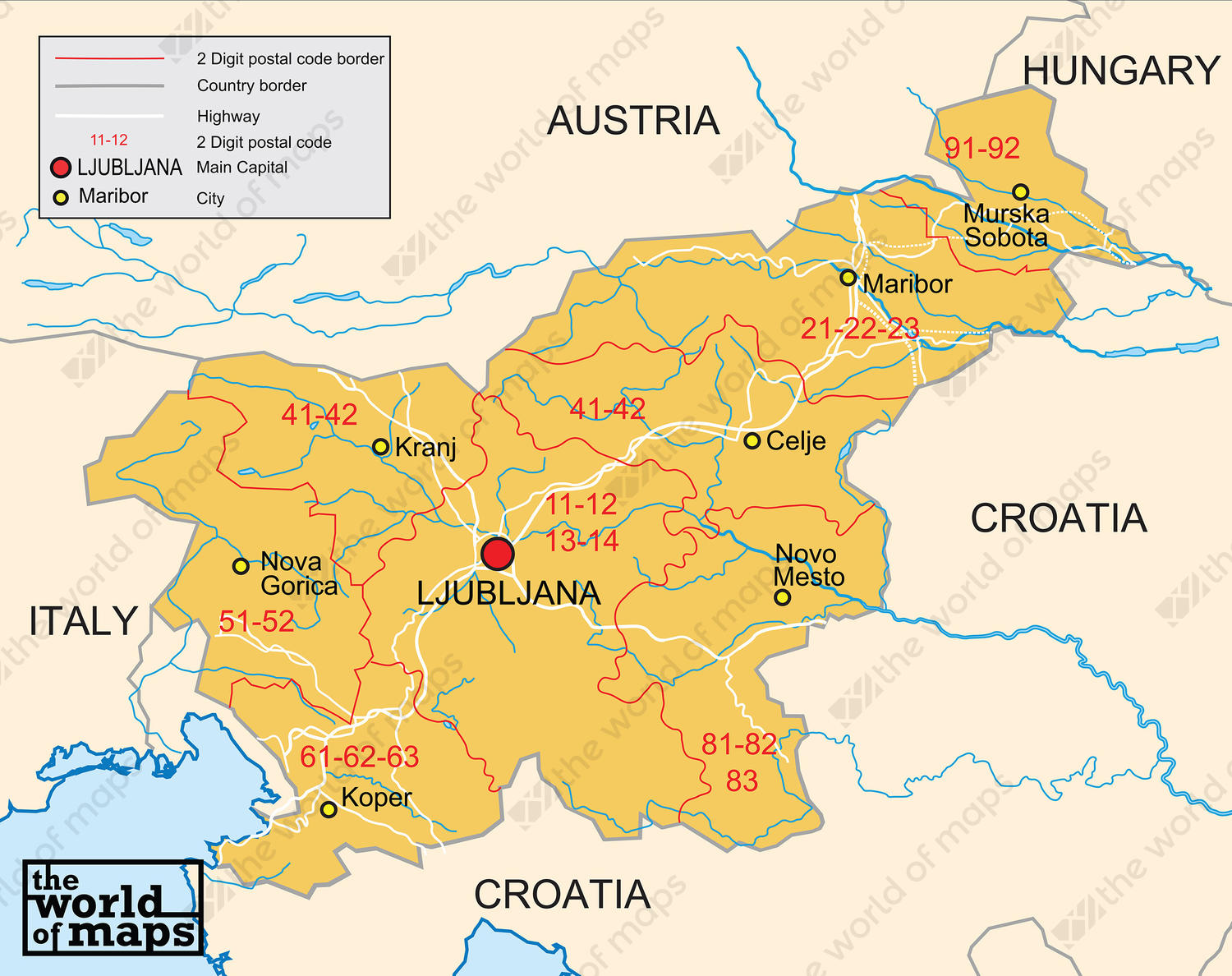 Digital postcode map Slovenia 2-digit