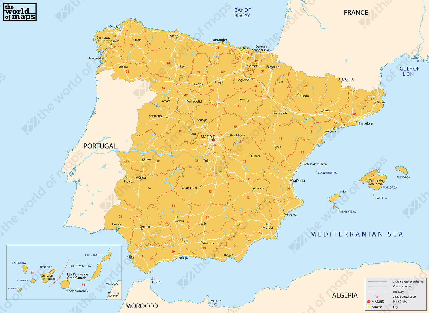 Digital postcode map Spain 2-digit