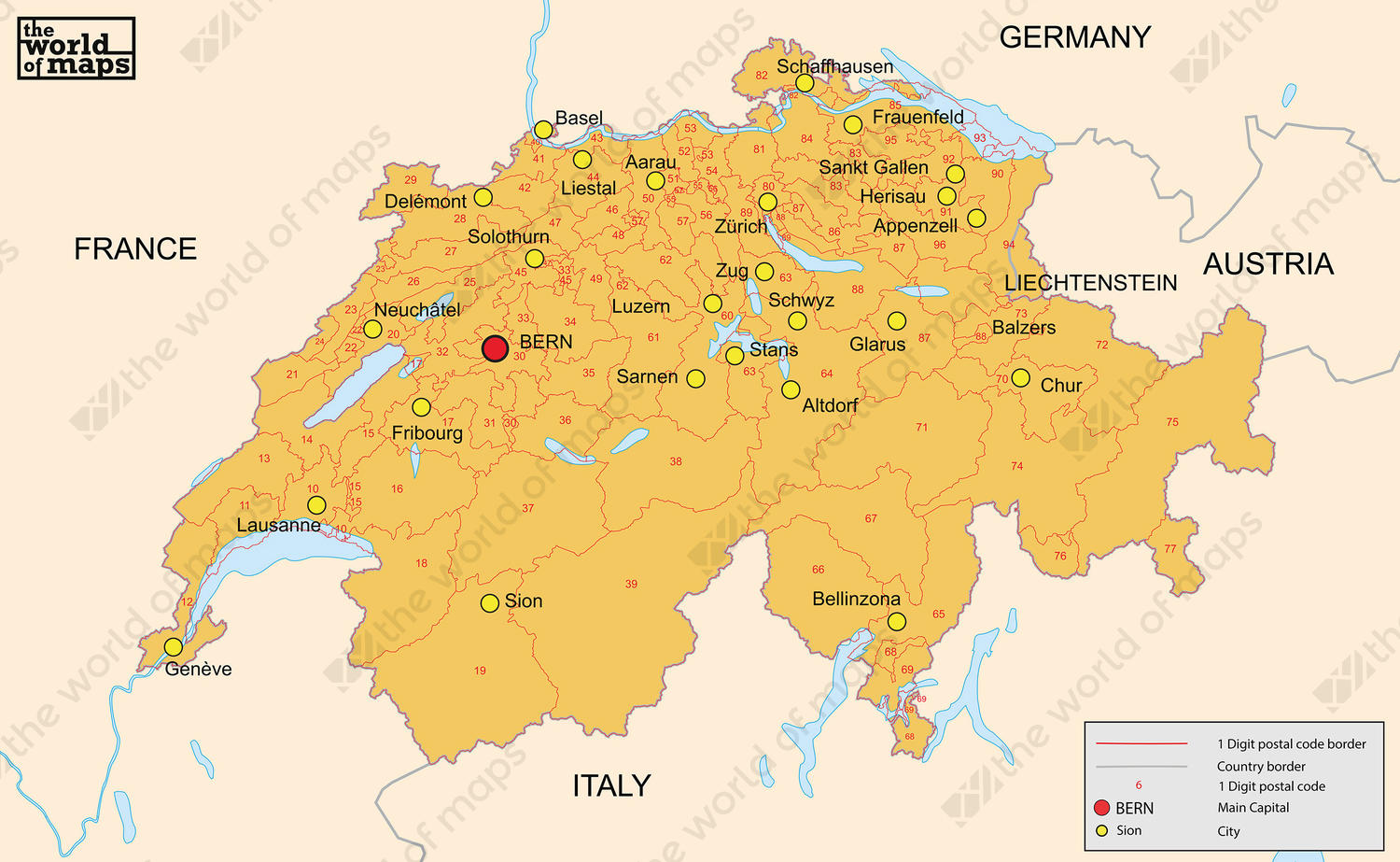 Digital postcode map Switzerland 2-digit Digital postcode map Switzerland 2-digit