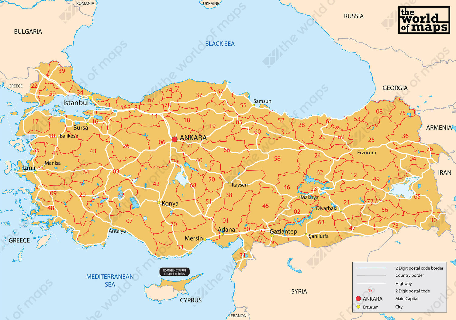 Digital postcode map Turkey 2-digit