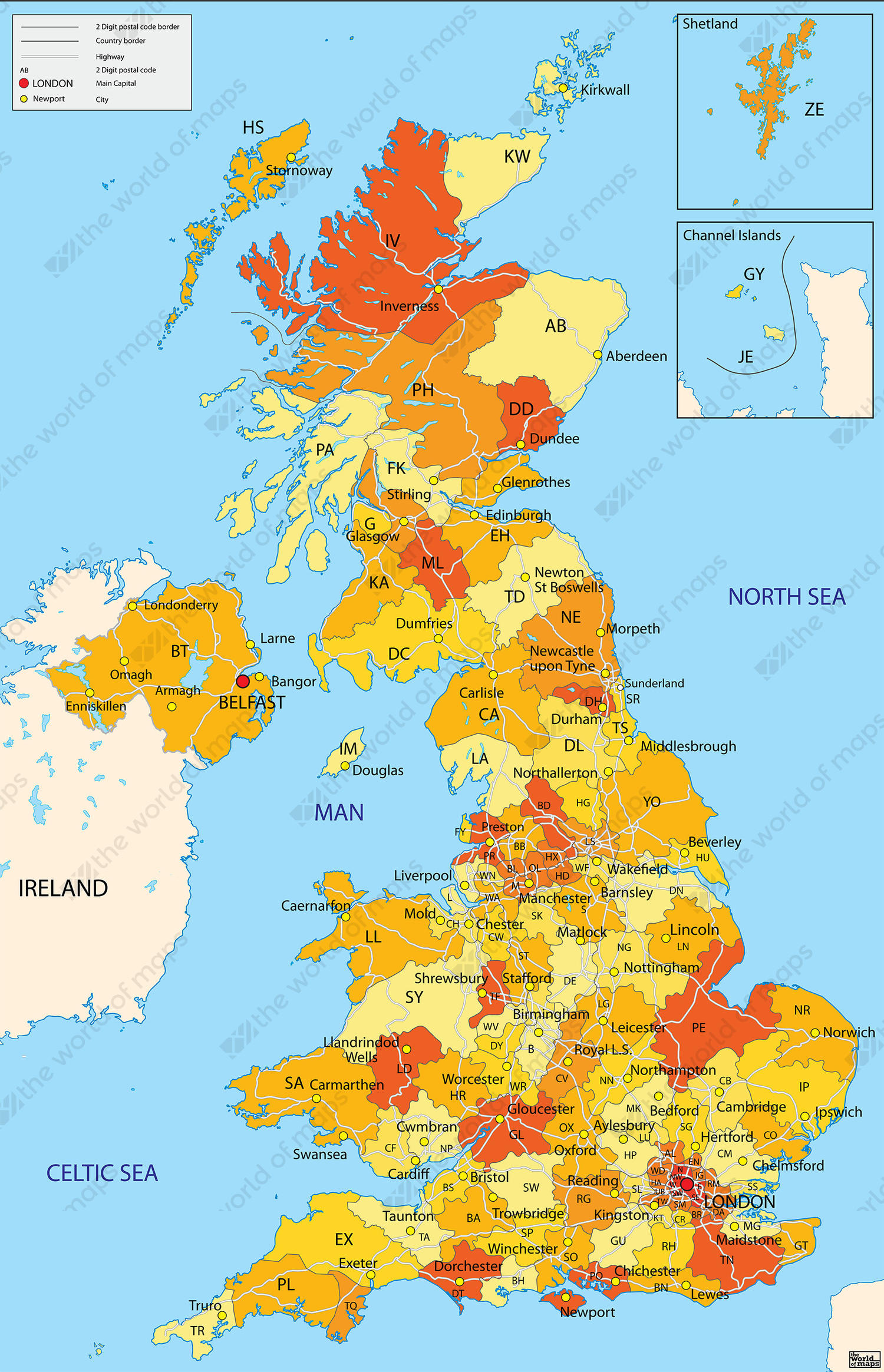 Digital ZIP code map United Kingdom