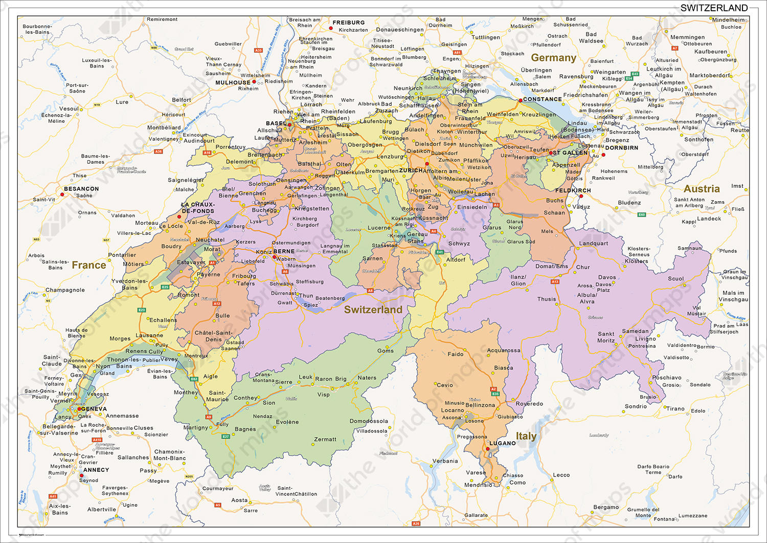 Digital political map of Switzerland Digital political map of Switzerland