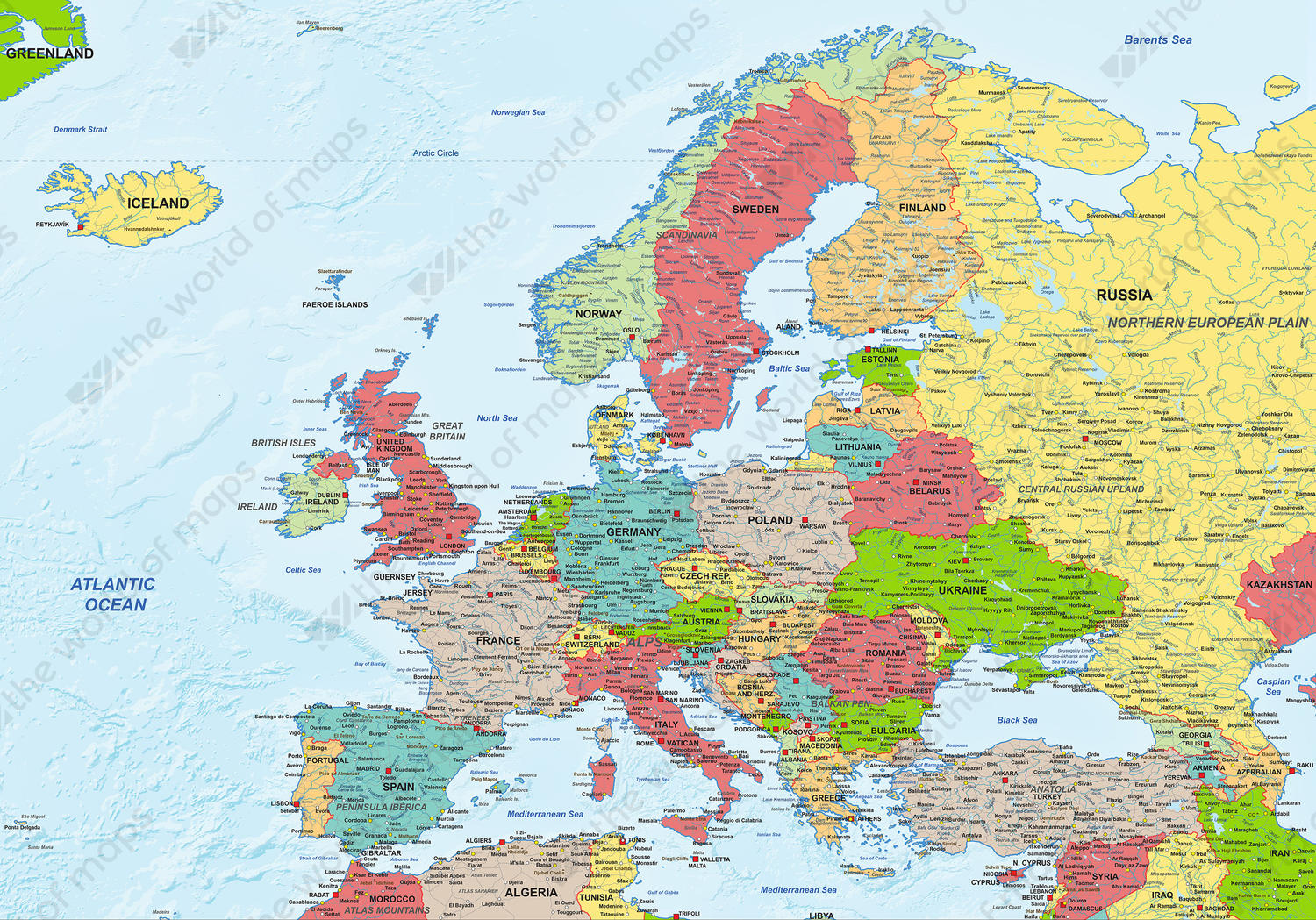 Digital Map Europe Political 1281 The World Of