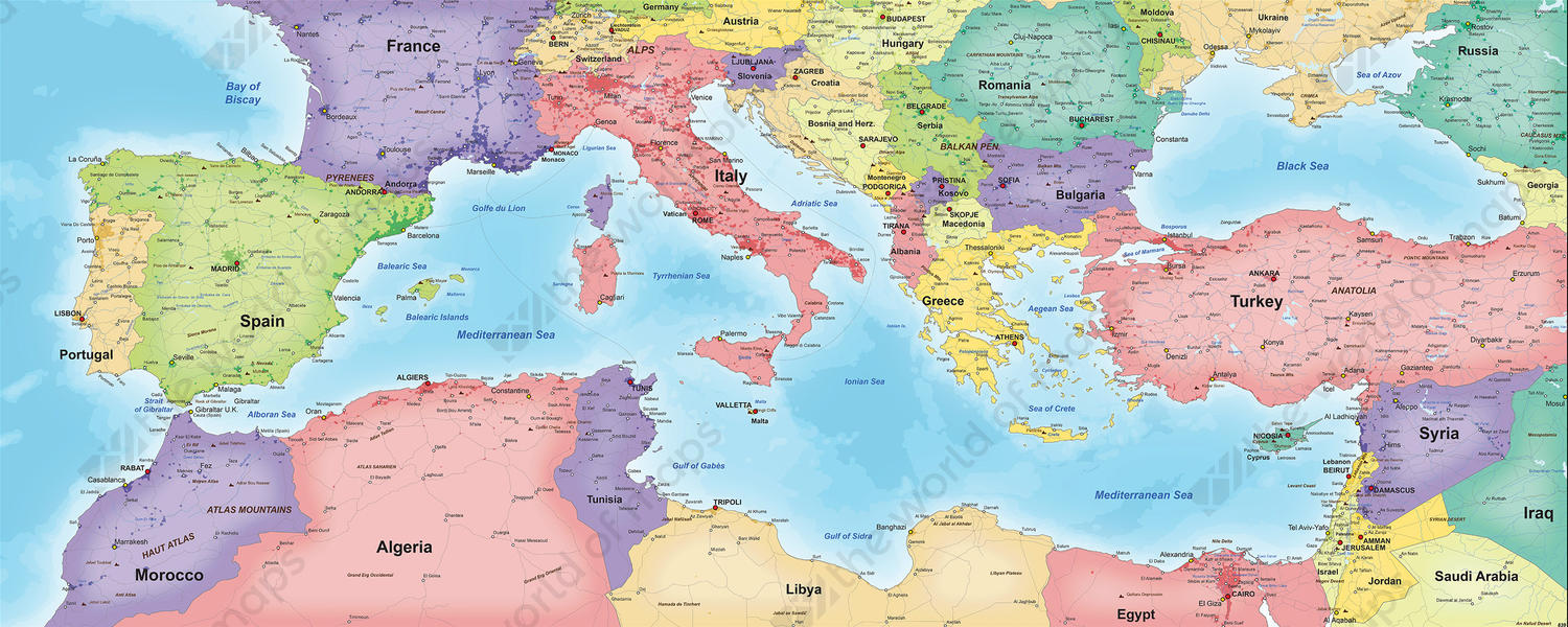  Digital map countries around the Mediterranean Sea