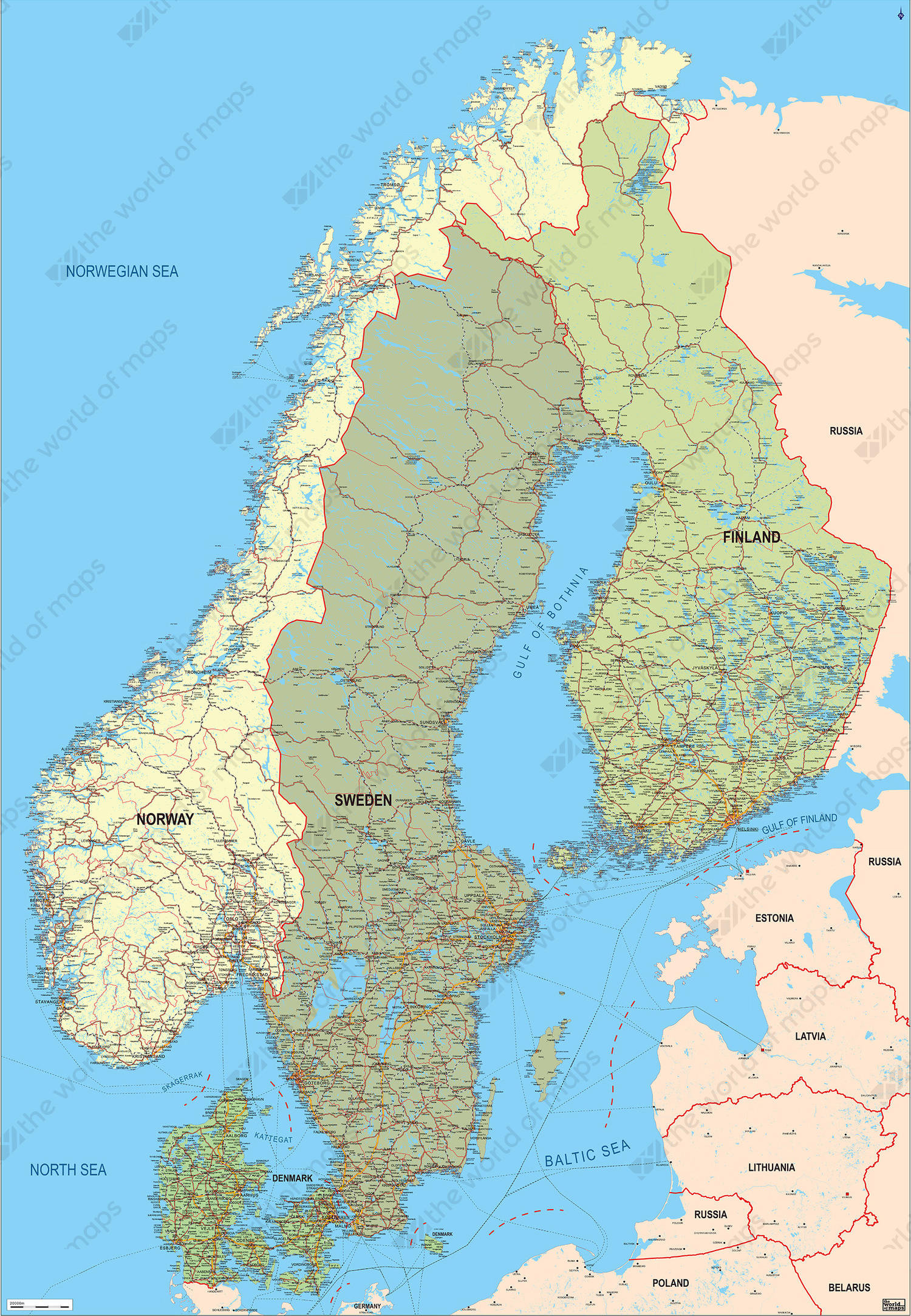 Digital map Scandinavia political