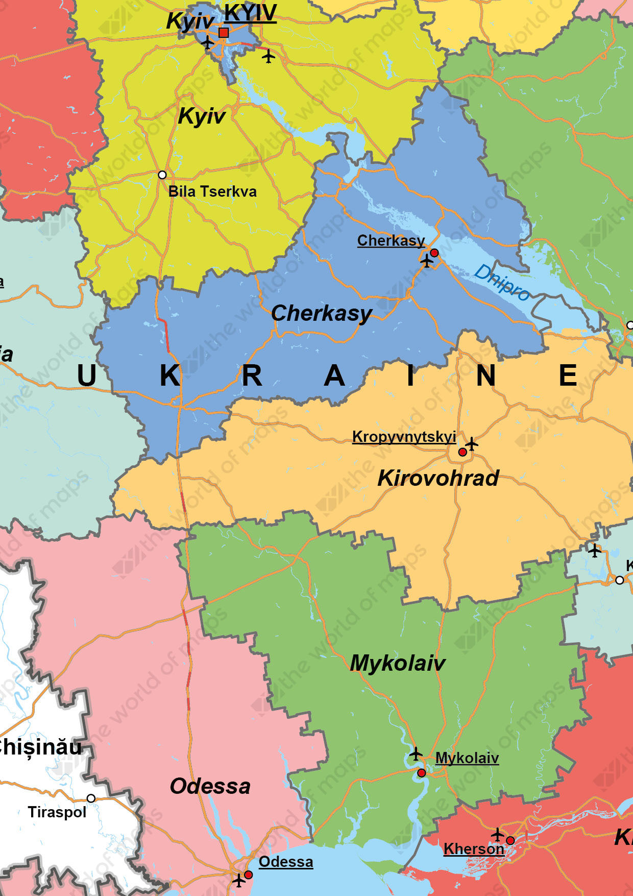 Digital political map of Ukraine detail