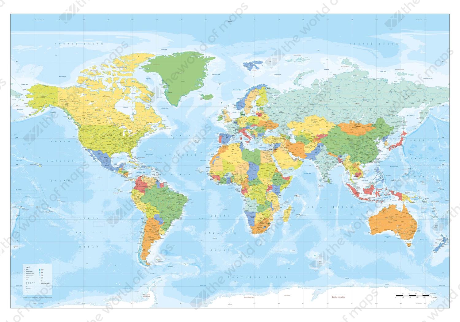 Digital World Map XXL Political in Bright Colours Digital World Map XXL Political in Bright Colours