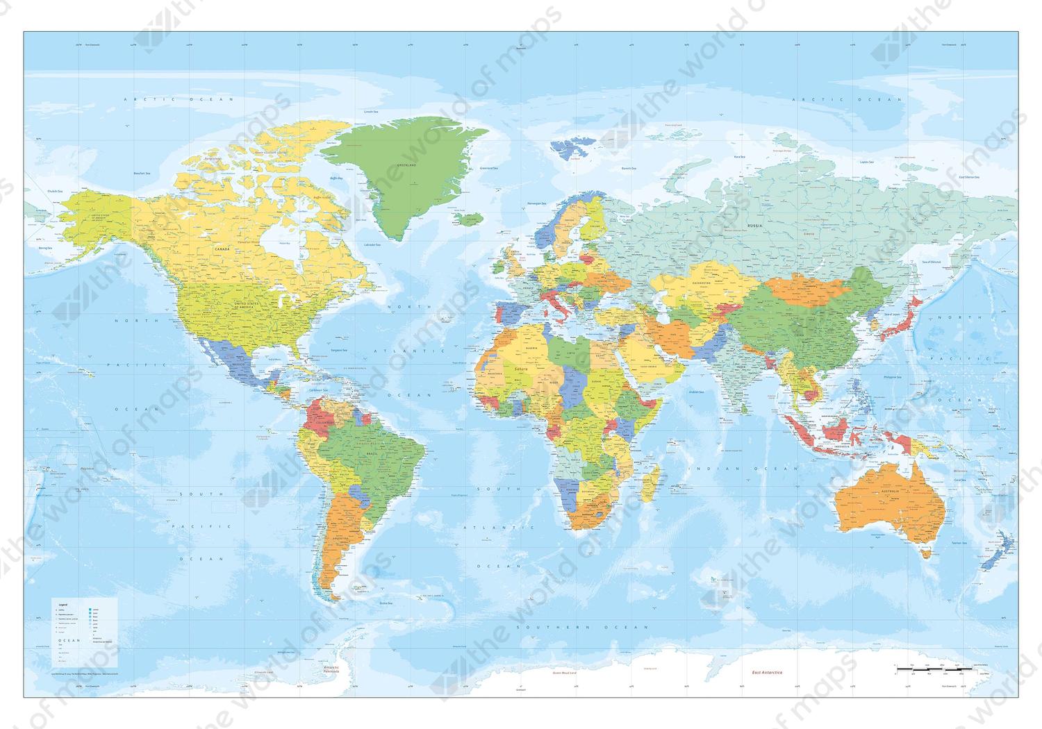 Digital World Map XXL Political in Bright Colours