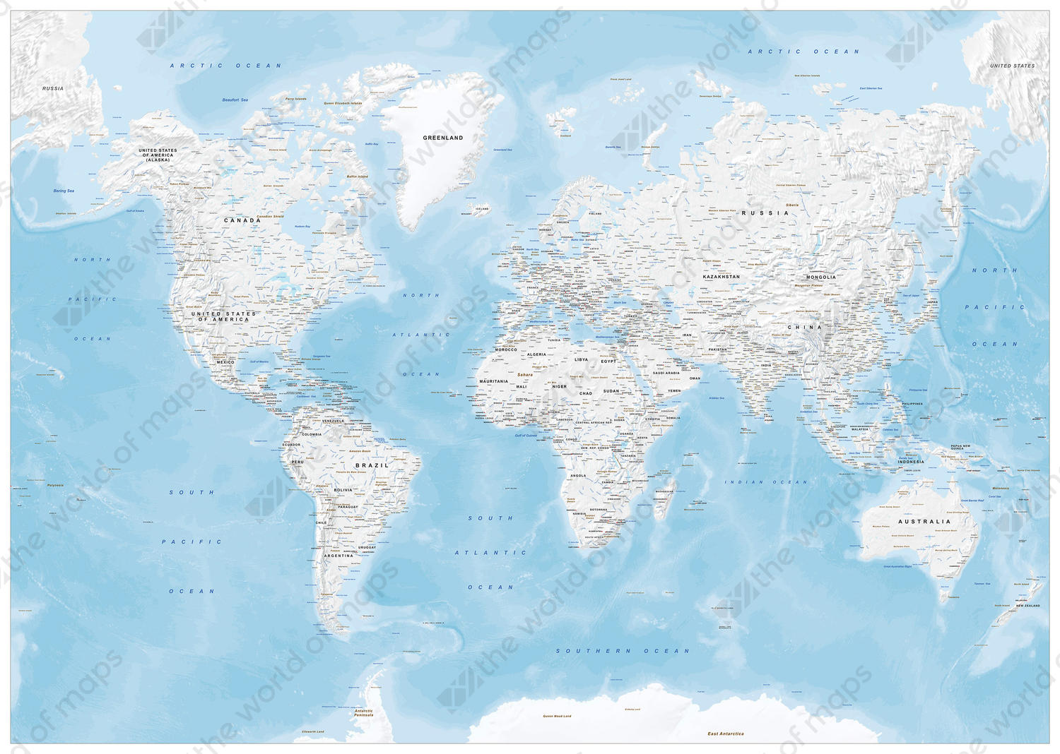 Digital world map political without colors