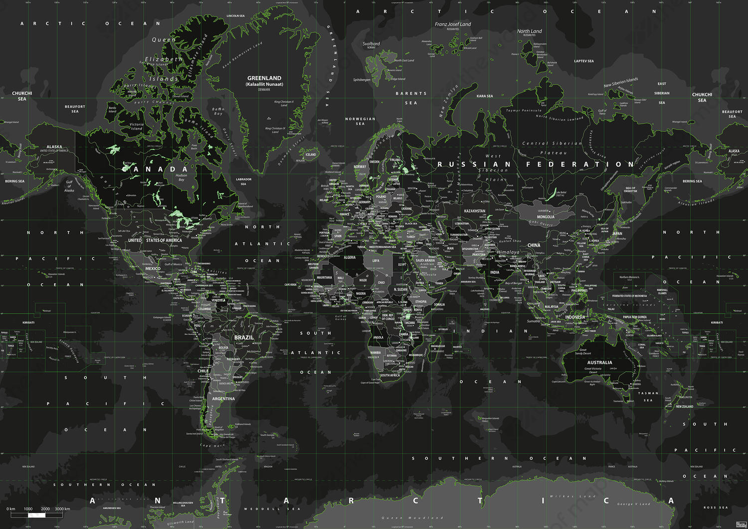 Digital world map toxic green Digital world map toxic green