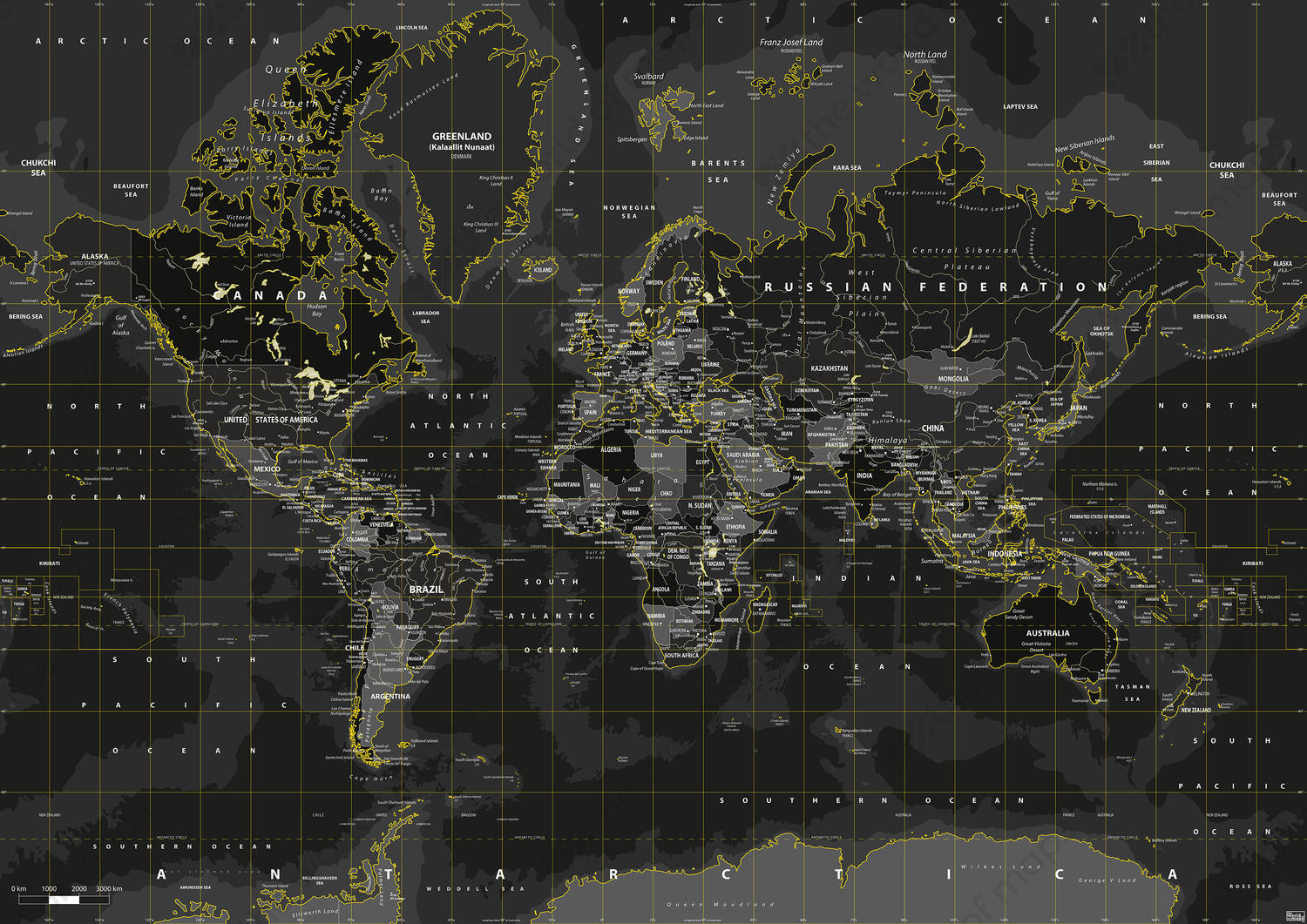 Digital world map yellow flash