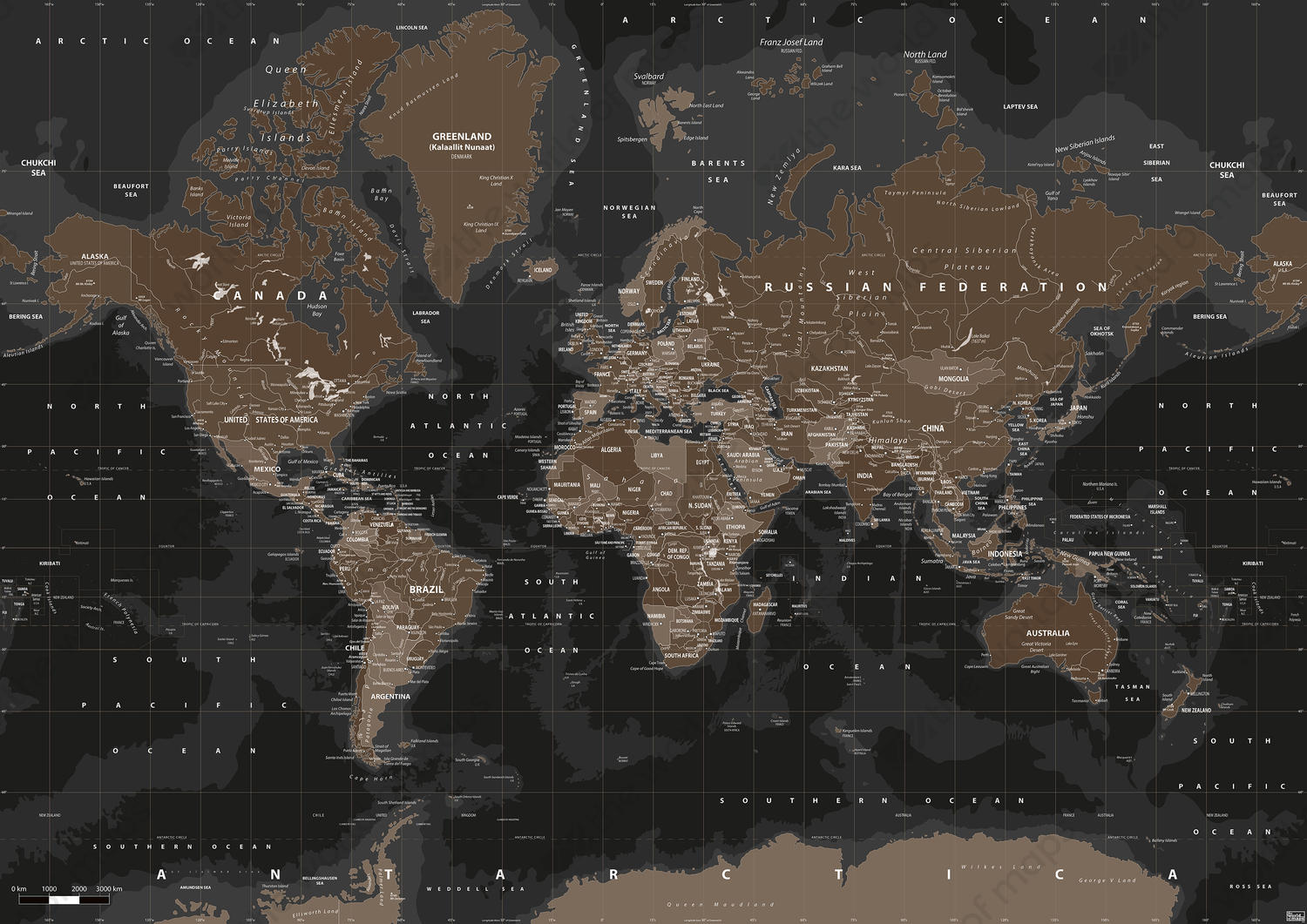 Digital world map highlands