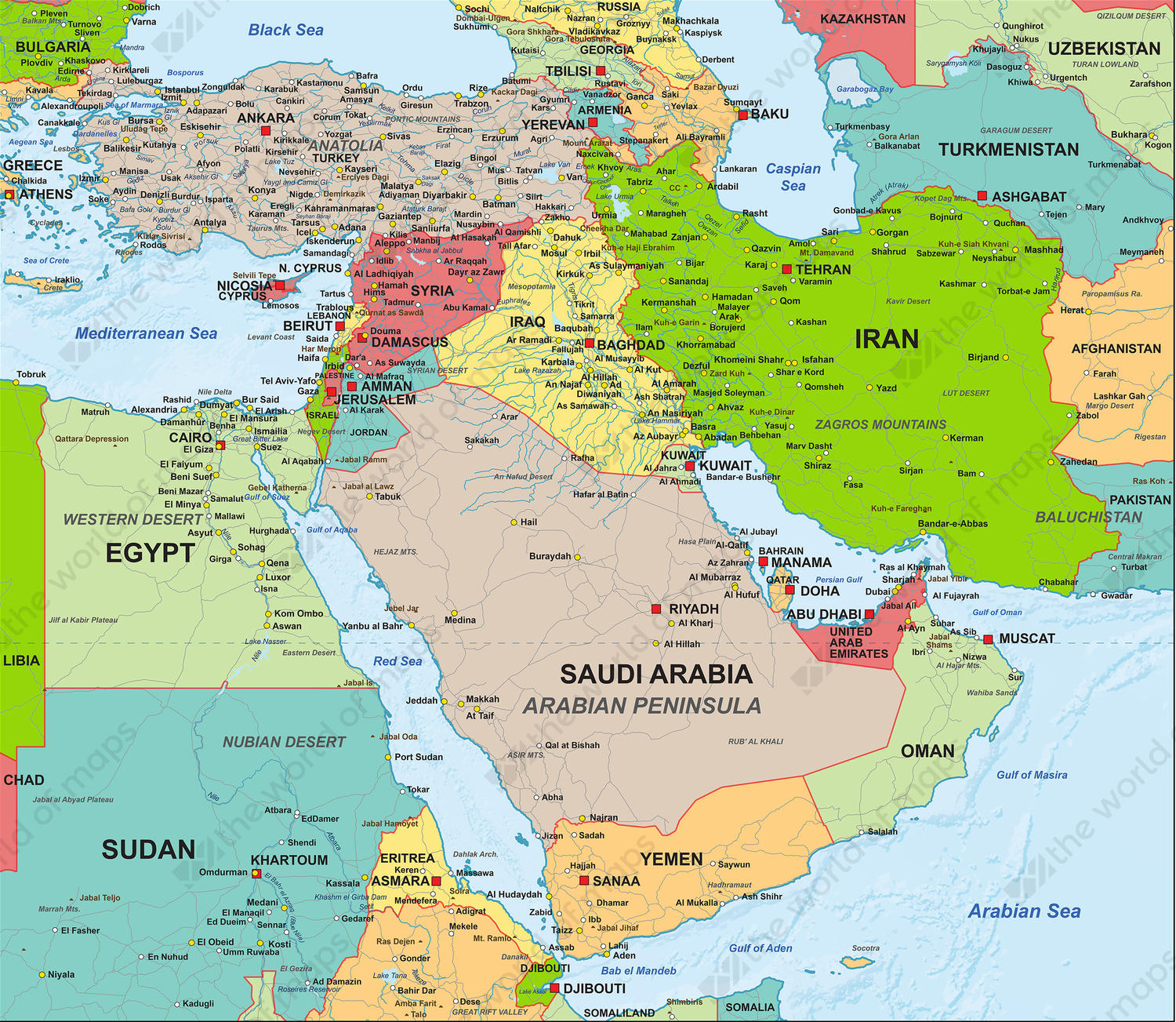 Middle East Map With Labels - United States Map