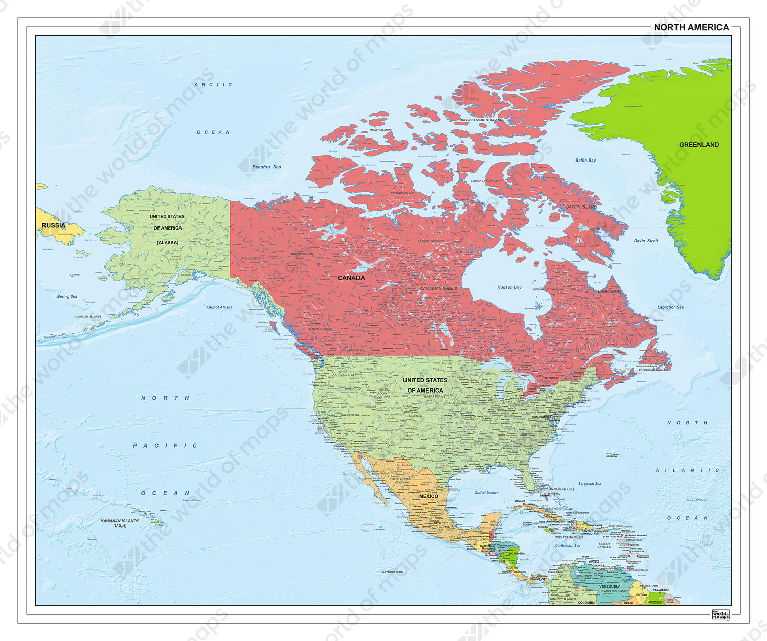Noord-Amerika staatkundig 1279 Digitale Noord-Amerika staatkundig 1279