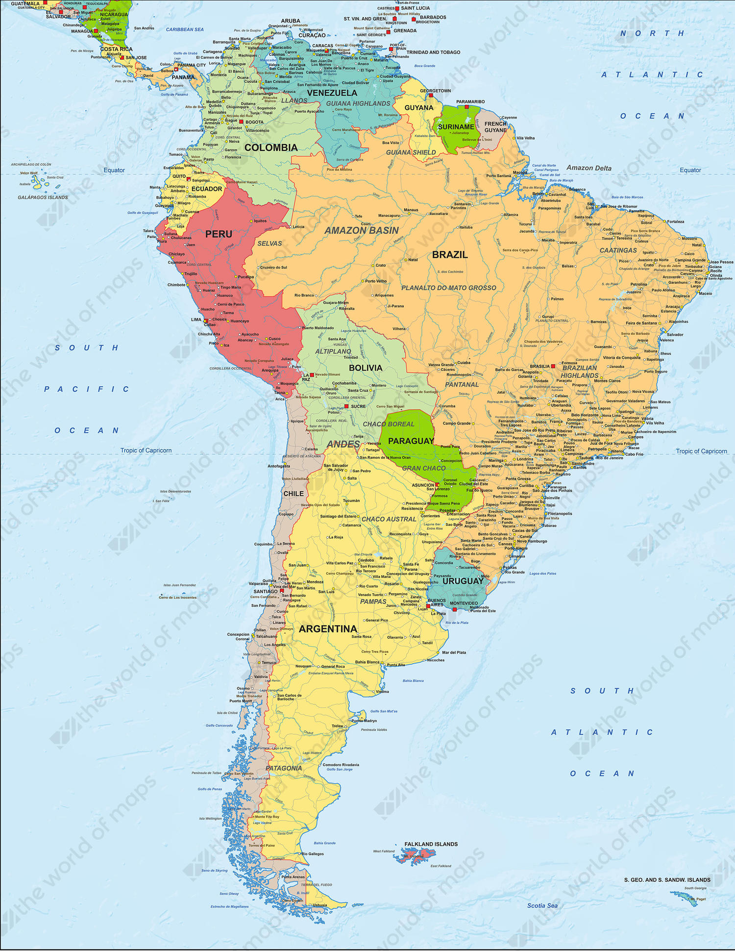 Digital map South America political