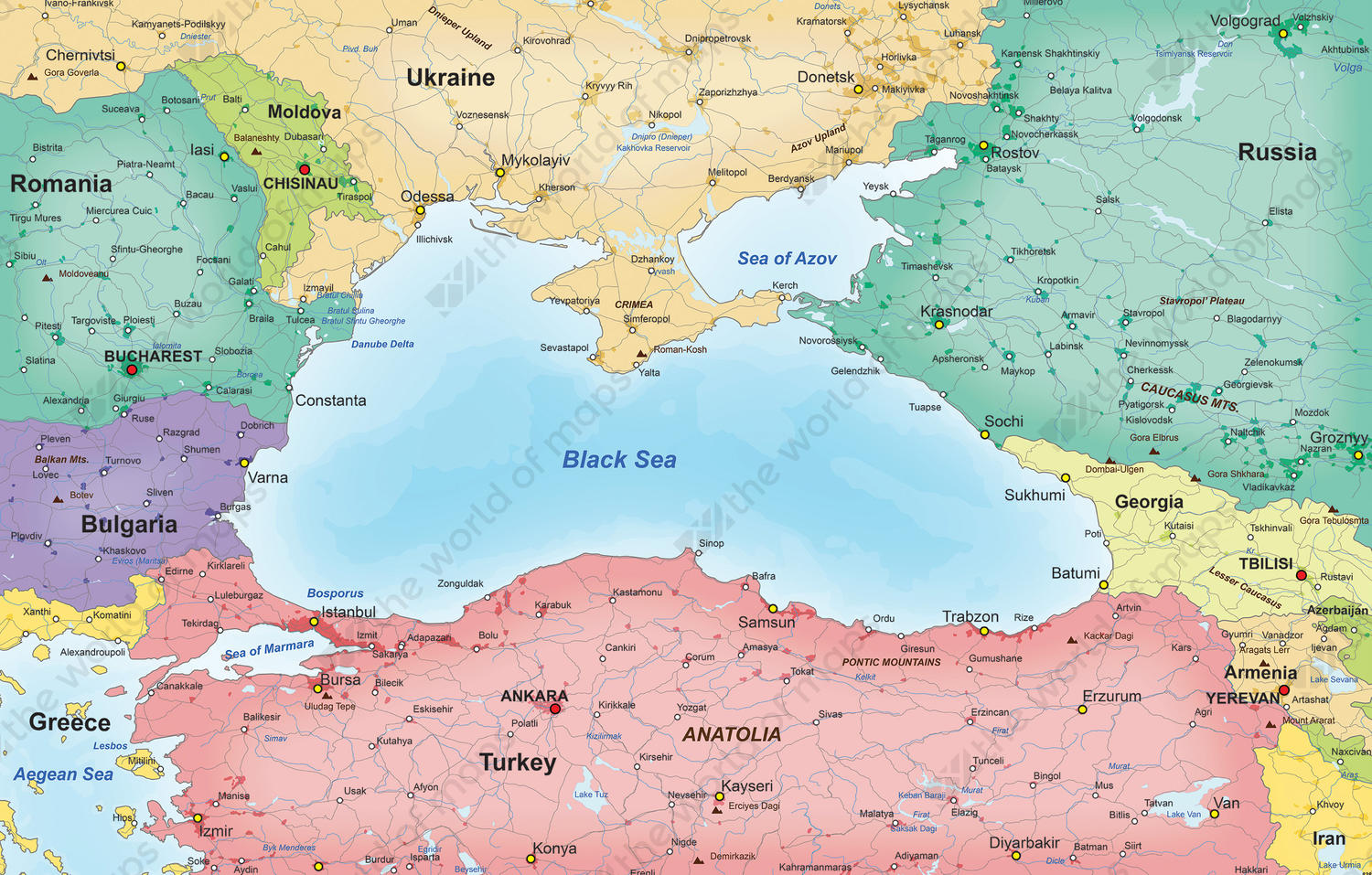 map of black sea countries Digital Map Countries Around The Black Sea 838 The World Of Maps Com map of black sea countries