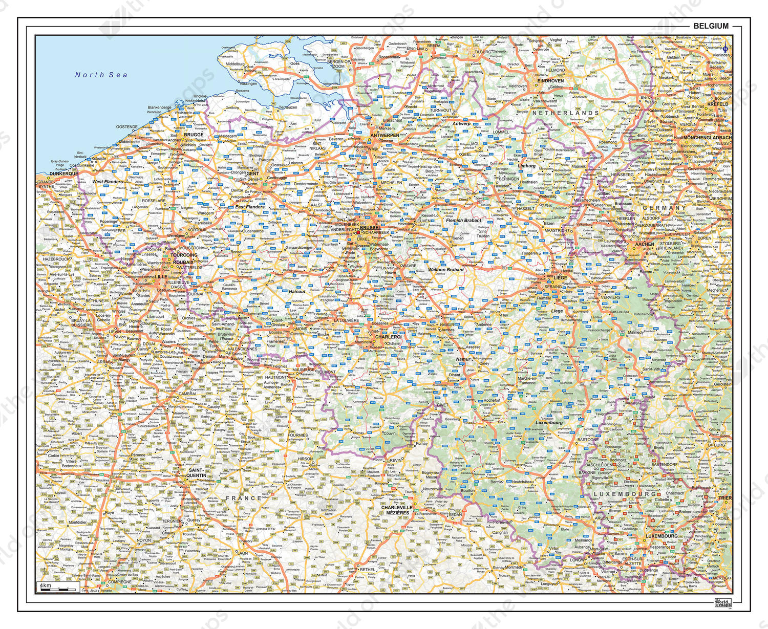 Digital Roadmap Belgium 1364 | The World of Maps.com