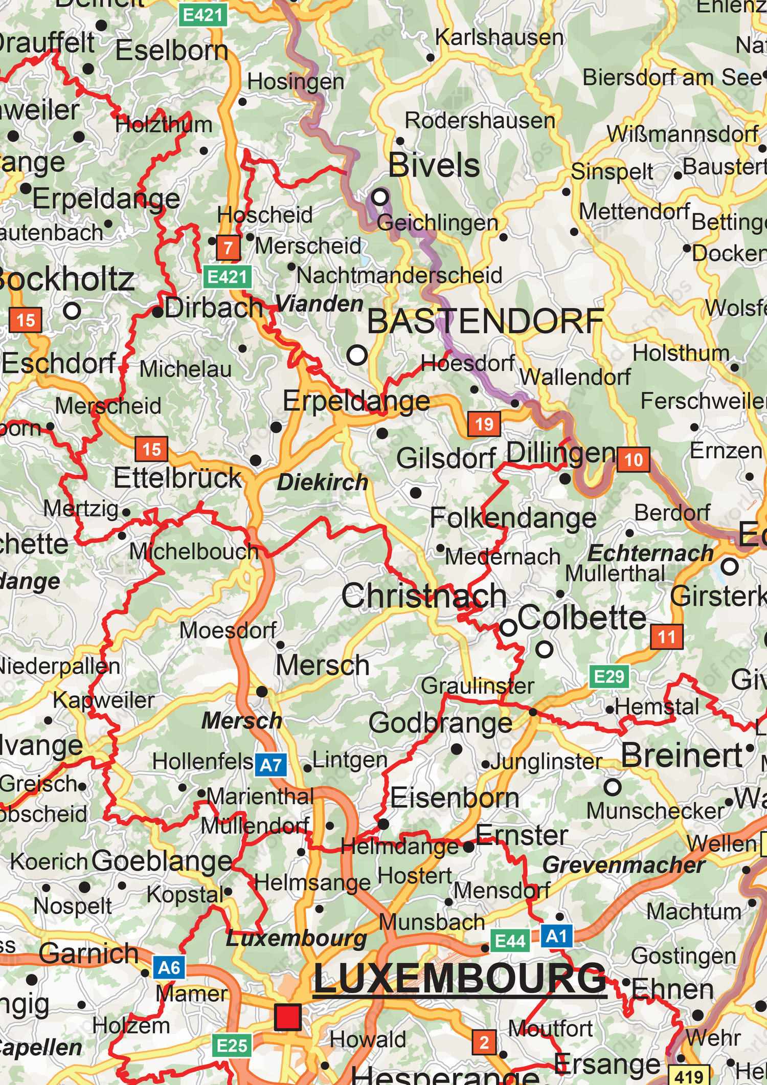 Digital Roadmap Luxembourg 1369 | The World of Maps.com