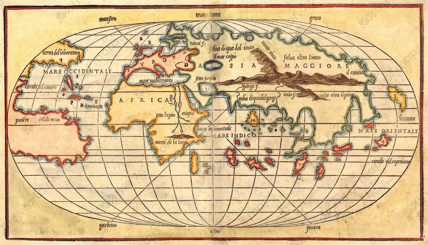 Digital World Map Year 1528 Bordone