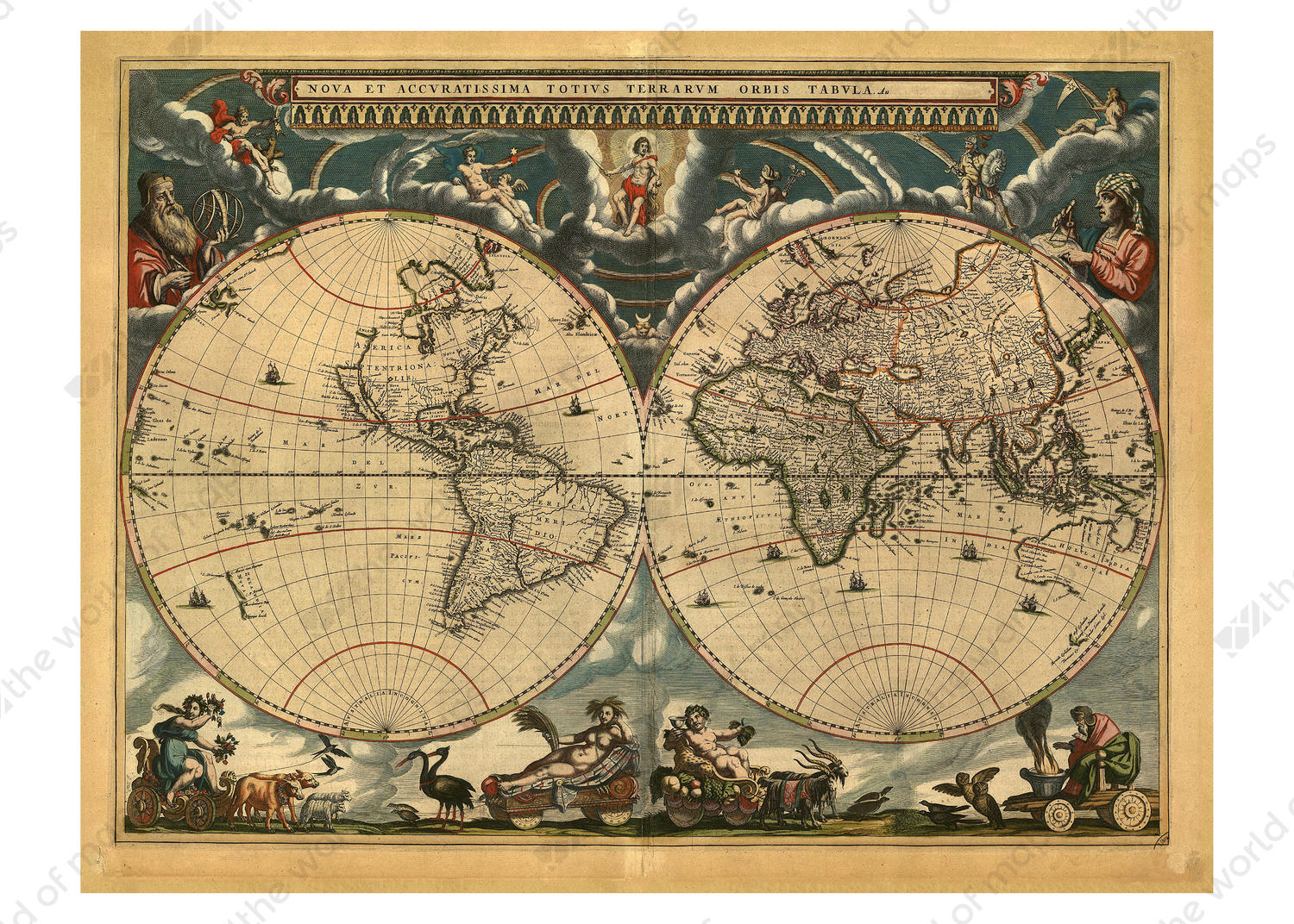 Digital World Map Year 1664 Blaeu 804 | The World of Maps.com