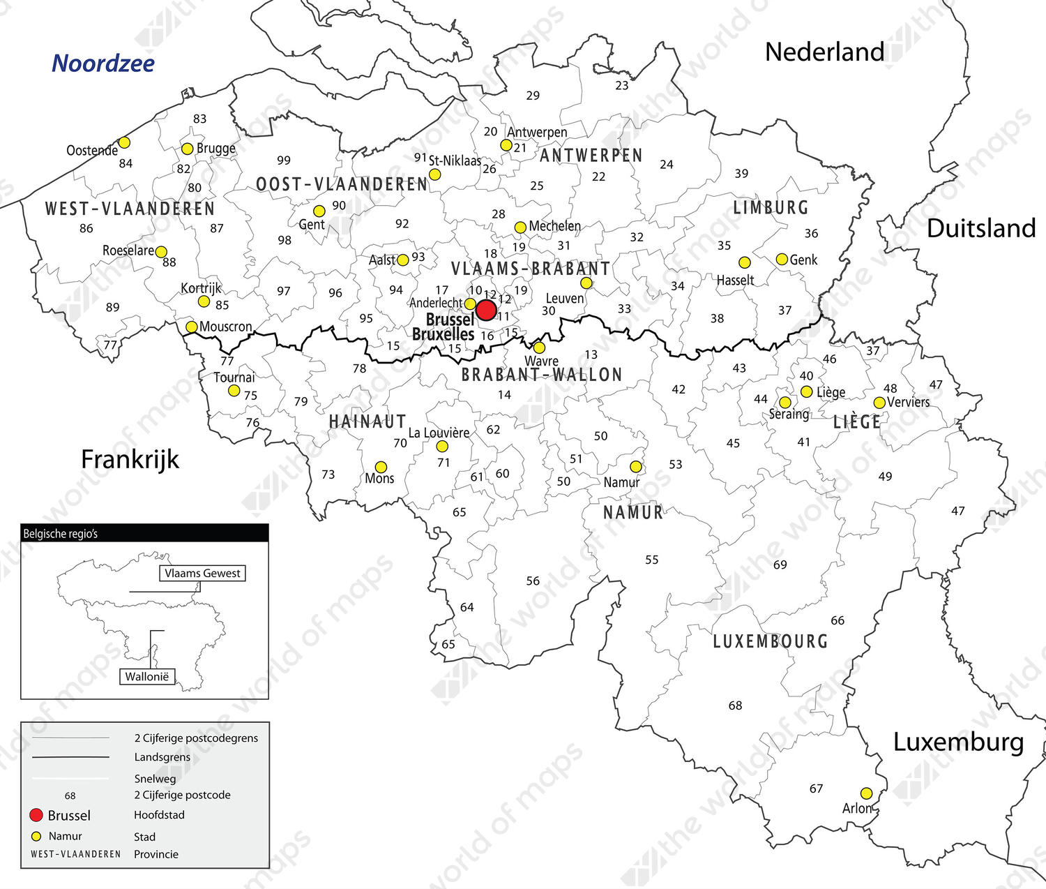 Digital 2 Digit Zip Code Map Belgium 647 The World Of Maps Com
