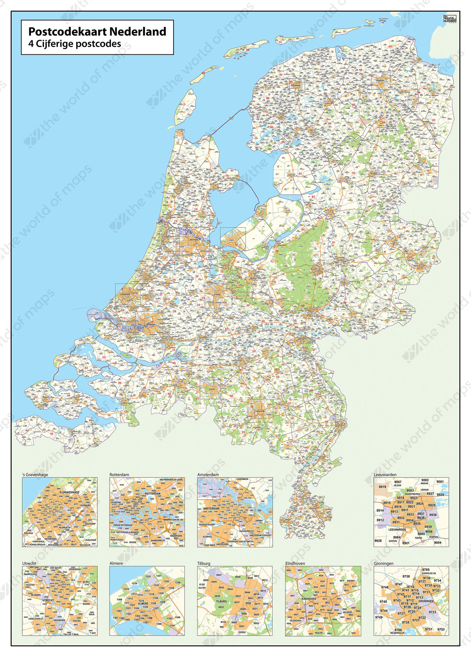 Digital 2- and 4- digit postcode map The Netherlands 