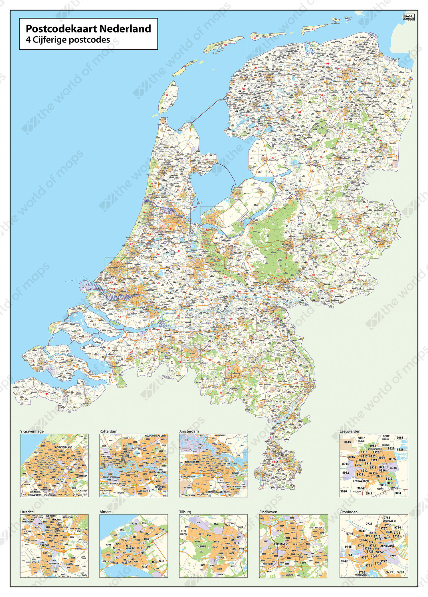 Digital 2- and 4- digit postcode map The Netherlands Digital 2- and 4- digit postcode map The Netherlands
