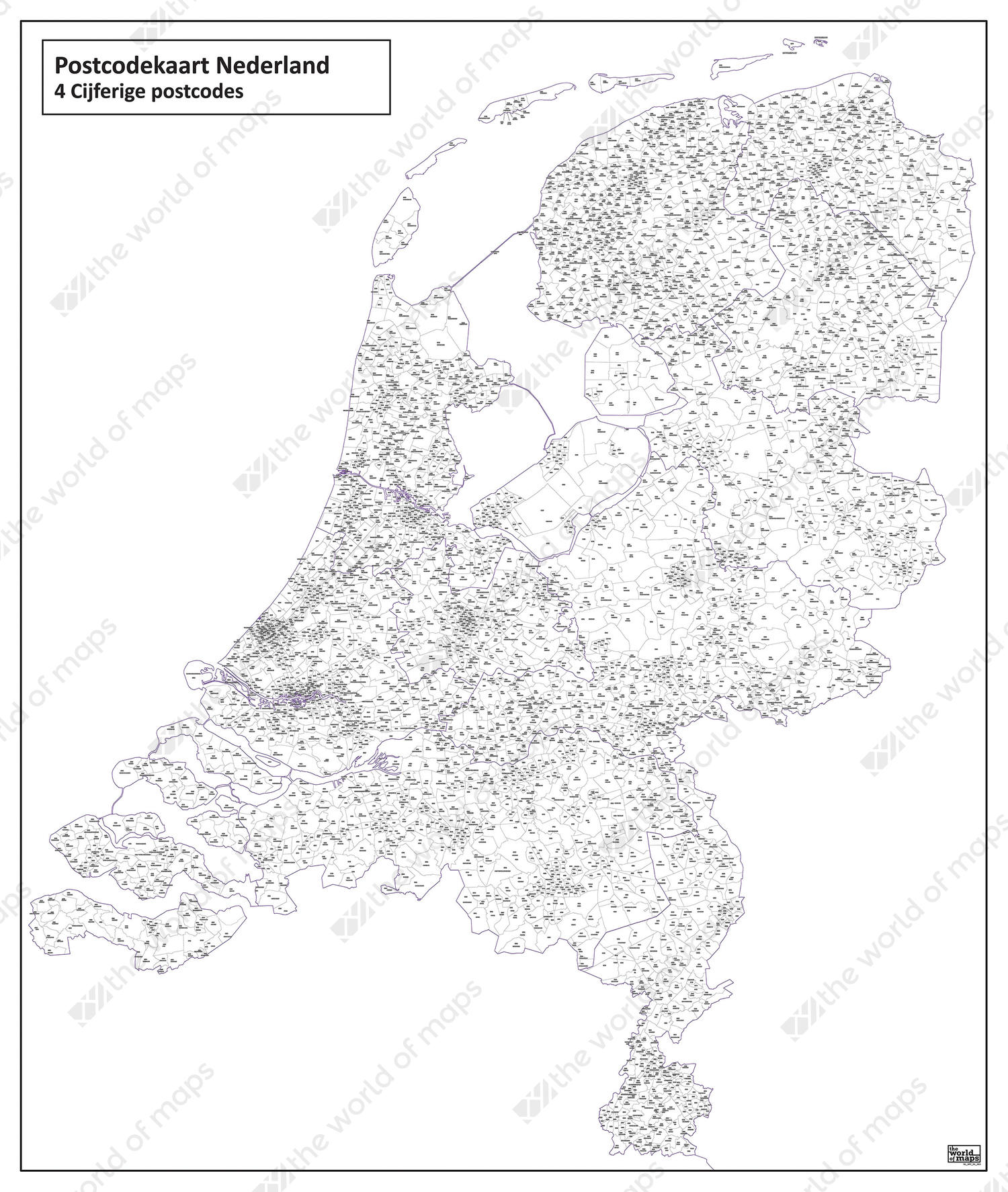 Digital 4-digit postcode map The Netherlands 