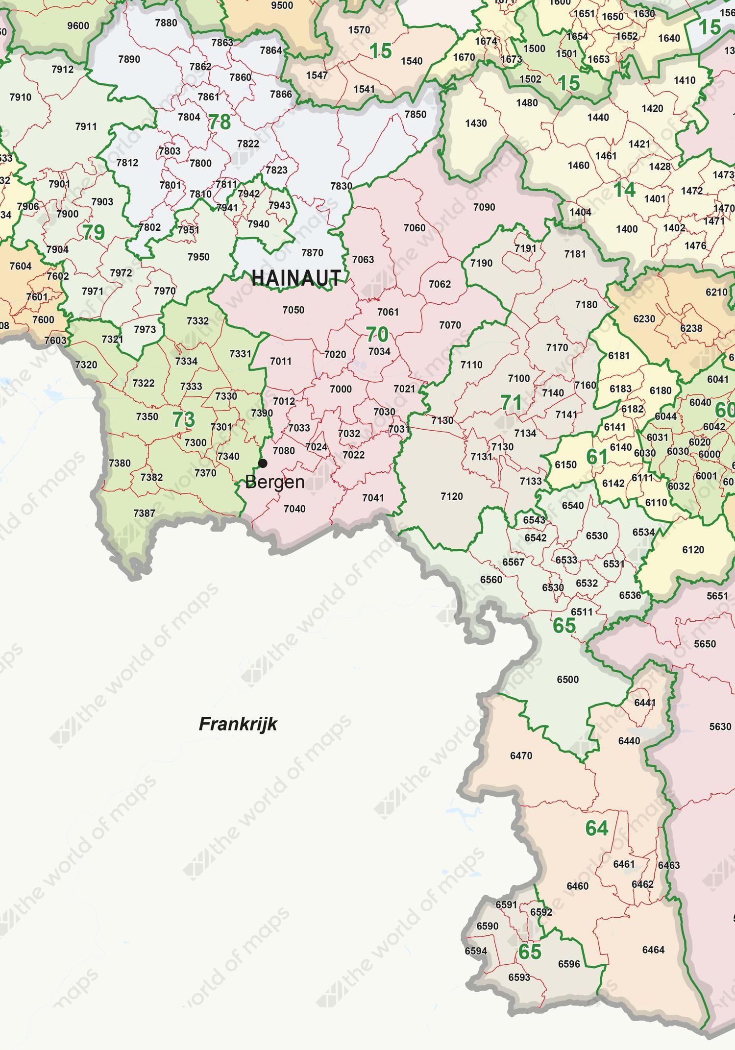  Digital ZIP code map Belgium 2-4 digits 