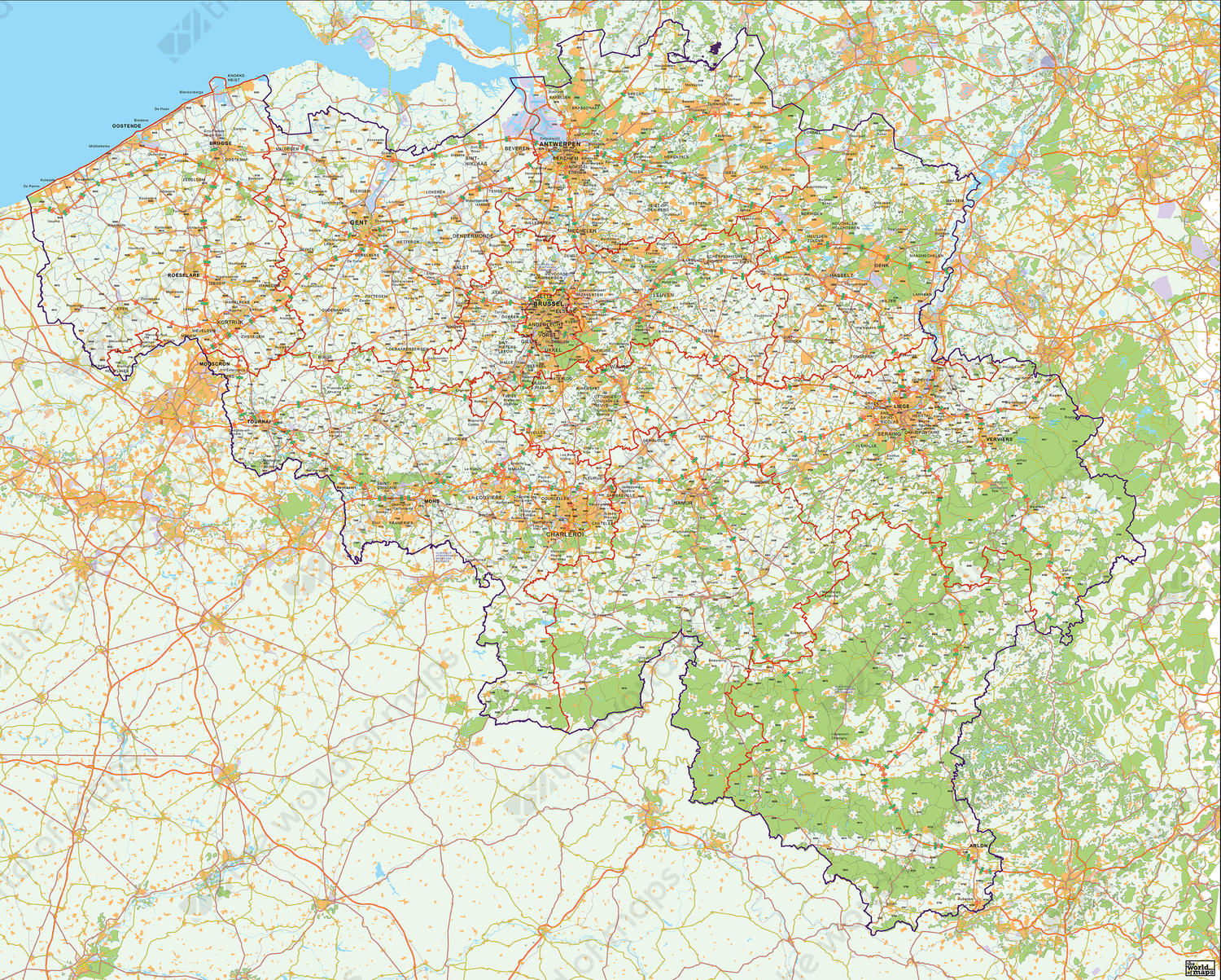 Digital 4-digit postcode map Belgium