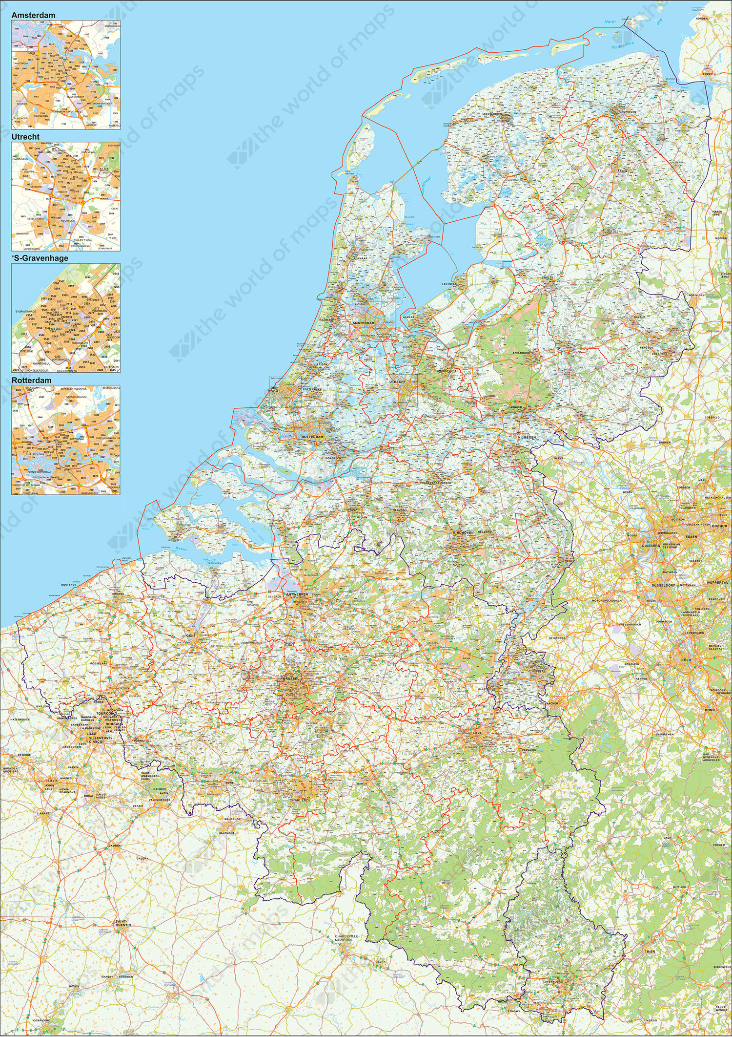 Digital ZIP code map Benelux 4-digit