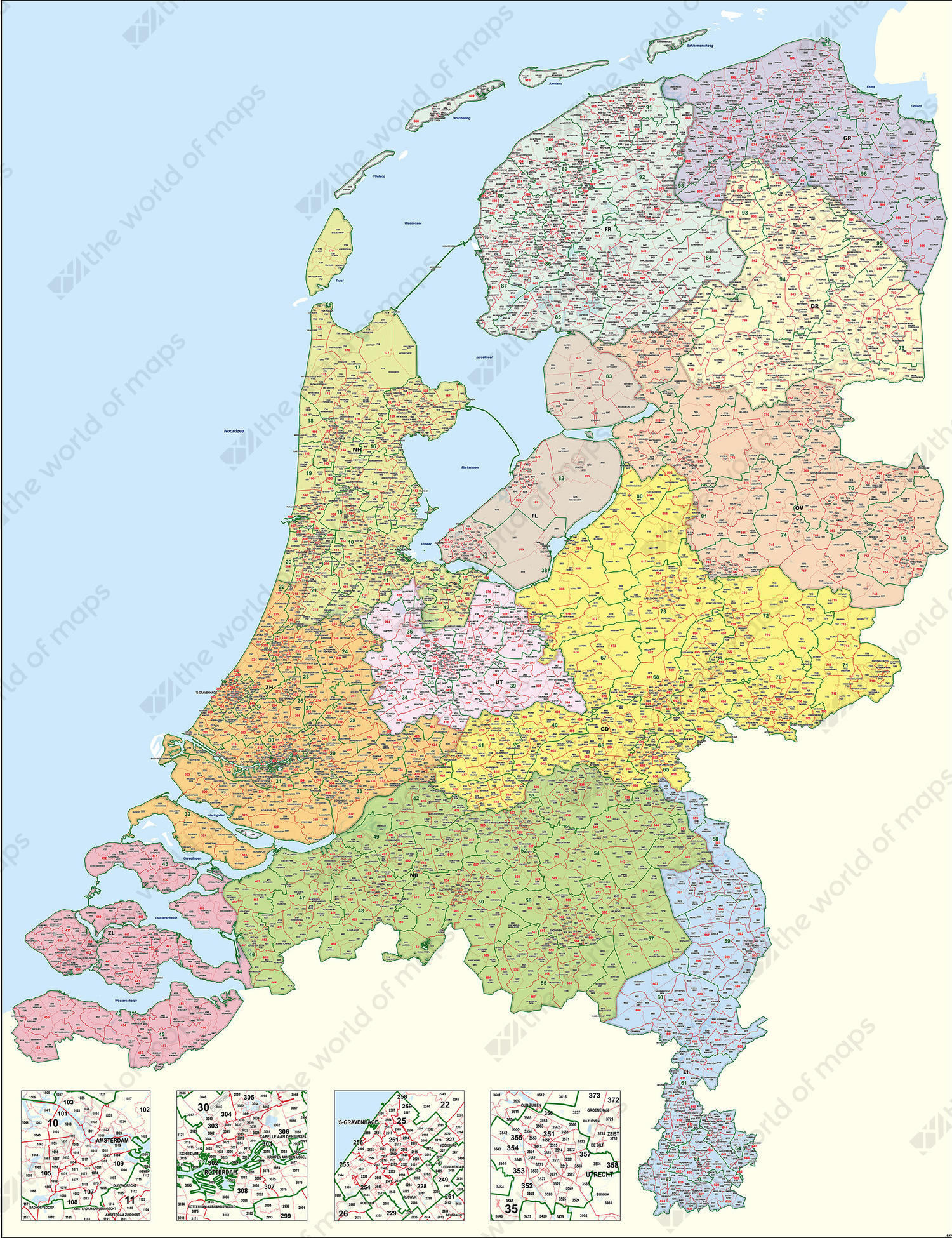 Digital postcode map of The Netherlands 1-2-3 digit 