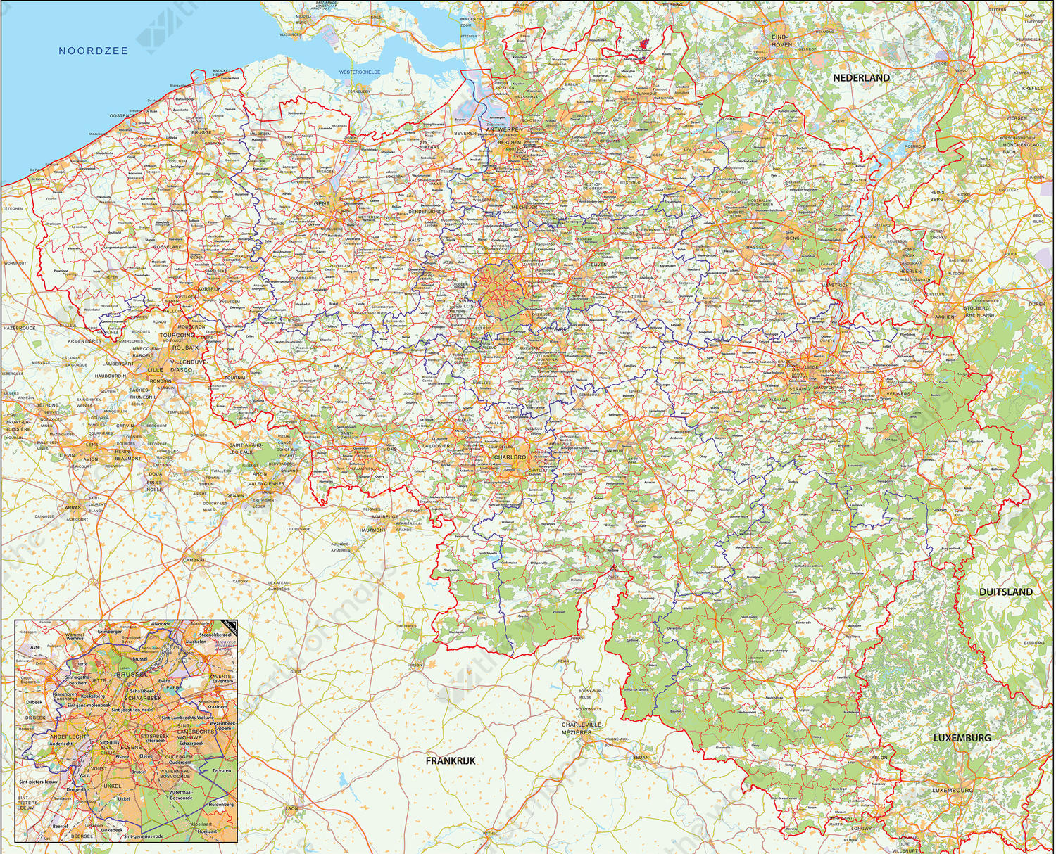 Digital municipal map Belgium detailed Digital municipal map Belgium detailed