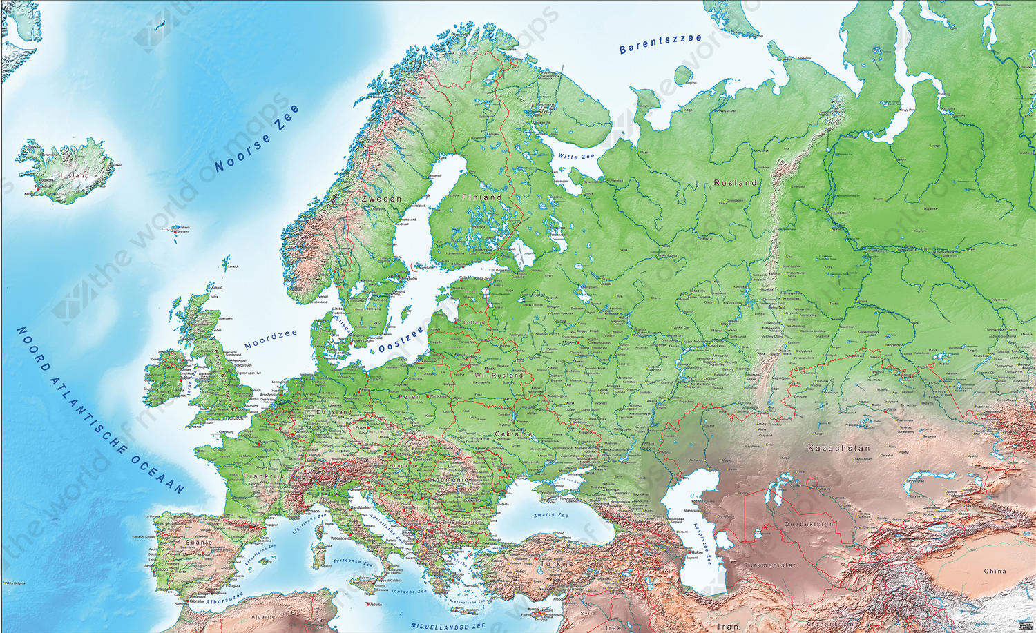 Digital Map Europe Physical 297 The World of